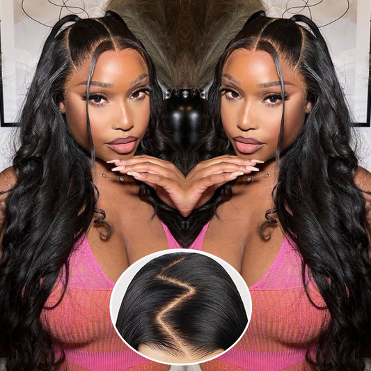 28 Inch Wear And Go Glueless Wigs Human Hair Pre Plucked Pre Cut 9x6 Body Wave Glueless Pre Plucked Bleached Knots Lace Front Wig For Women Transparent Lace Closure Wigs 200% Density
