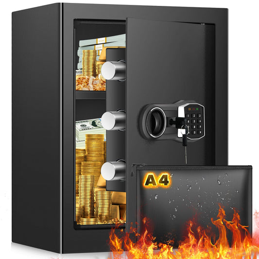 3.3 Cub Home Safe Fireproof Waterproof, Large Fire proof Safe Box with Fireproof Bag, Digital Keypad Key and Removable Shelf, Personal Security Safes for Home Money Jewellery Documents Valuables