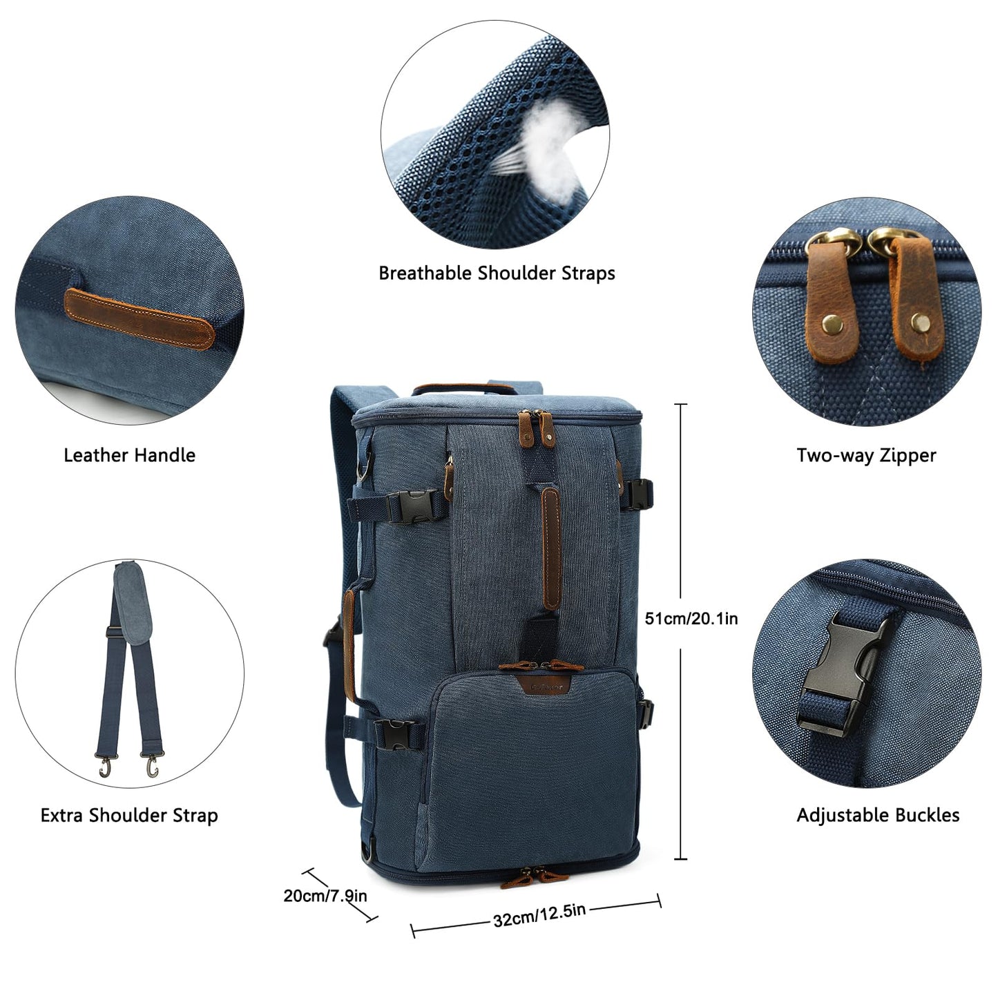 G-FAVOR 40L Travel Backpack, Vintage Canvas Rucksack Convertible Duffel Bag Carry On Backpack Fit for 17.3 Inch Laptop Bag