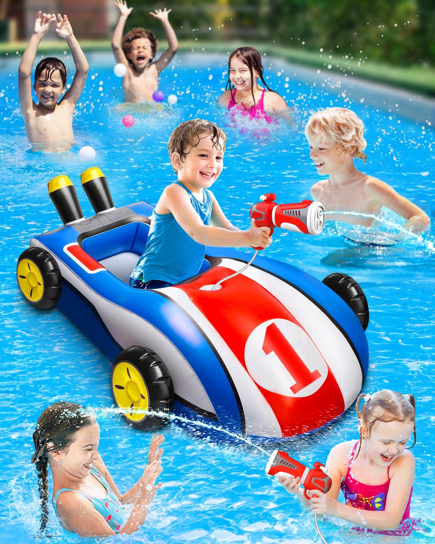 HopeRock Pool Floats Toys for Kids with Water Gun - Inflatable Ride-on Pool Toys for Kids Ages 3-8, Toddler Pool Float, Summer Outdoor Water Pool Games Toys for Boys and Girls