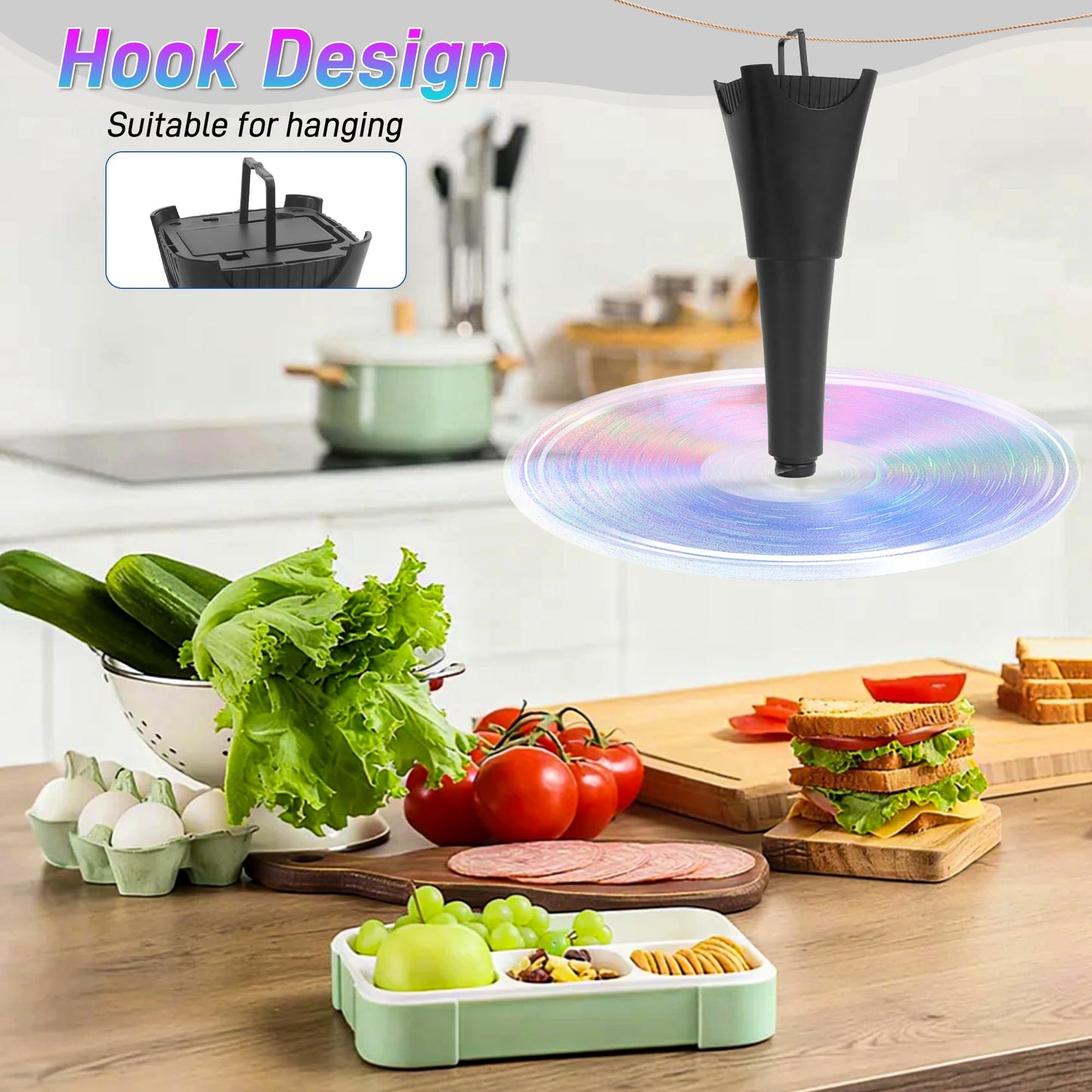 LETKEYS 6 Packs Food Fans for Tables, AA Battery Powered, Portable Table Fans with Holographic Blades and Hook, Table Food Spinner Quiet for Picnic Home Party BBQ, Black