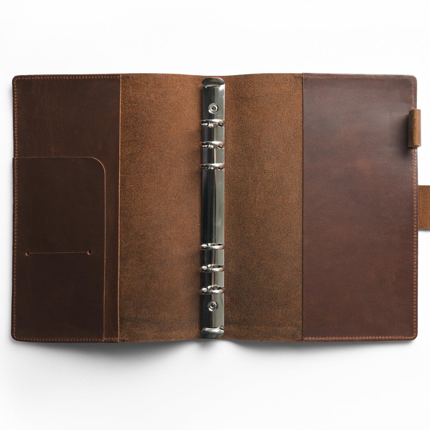 Nekmit Leather Planner 2025, A5 Refillable Runs From March 2025 to June 2026 Ring Binder 5"x8" Planner Monthly Weekly, Crazy Horse Leather Cover with Storage Pockets, Back to School Supplies