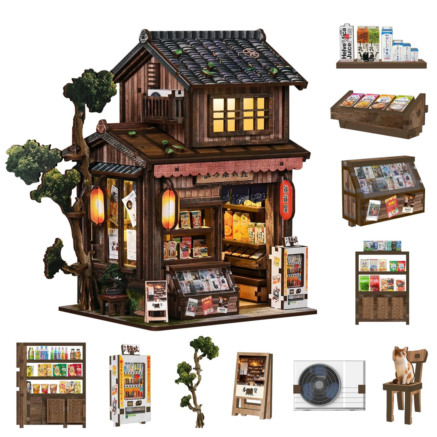 Book Nook Kit - Kasuga Grocery Store, 209 PCS DIY Miniature House 3D Wooden Puzzles for Adults, Dollhouse Tiny Booknook Bookshelf Decor, Stress Relief Craft for Enthusiasts Lovers Family & Friends