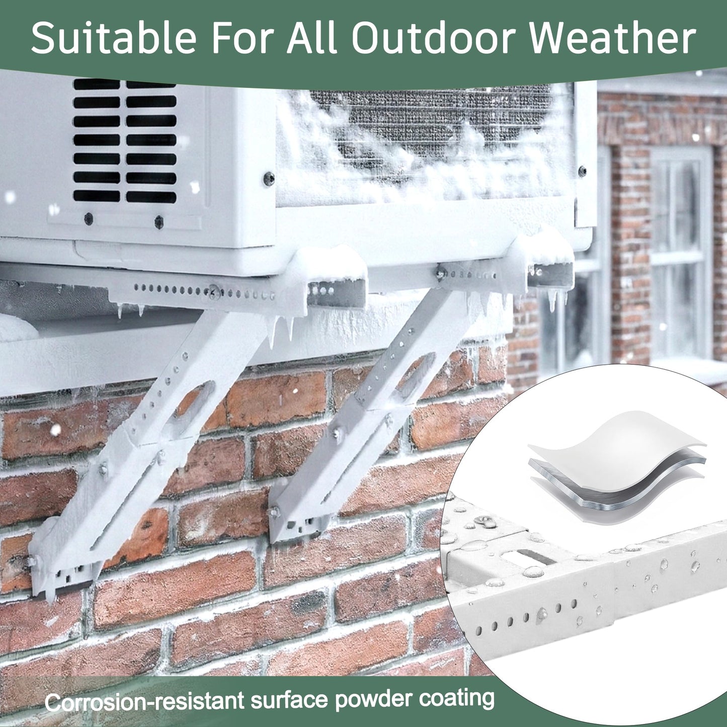 No-Drill Window AC Bracket, Upgraded Heavy-Duty Adjustable Air Conditioner Support Bracket, Fits Single/Double Hung Windows, Supports Up to 300 lbs, Easy Installation & Removal, White