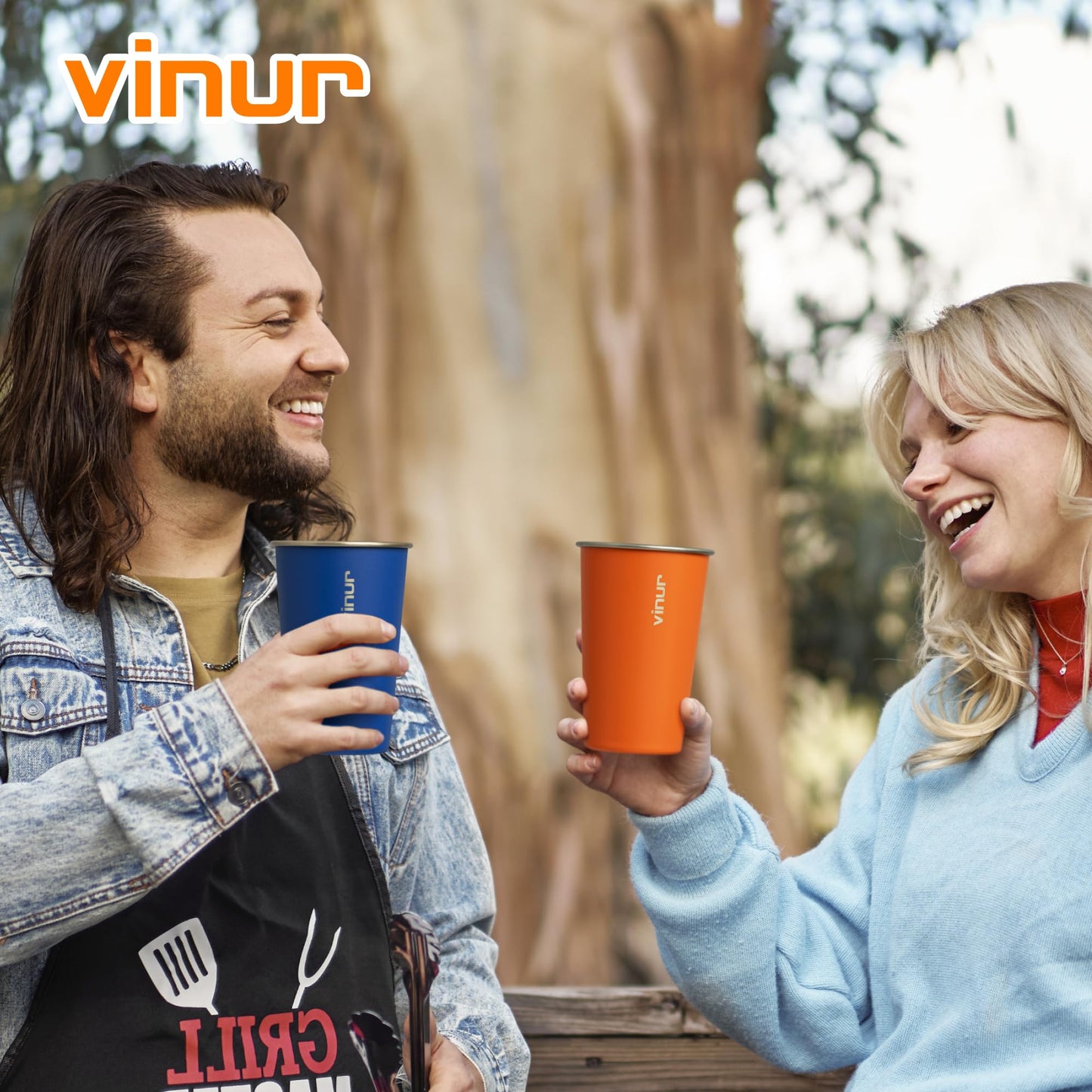 VINUR Stainless Steel Cups-8 Pack 16 oz Pint Cup Tumbler Stackable Colorful Metal Drinking Glasses for Camping, Restaurant, Bar