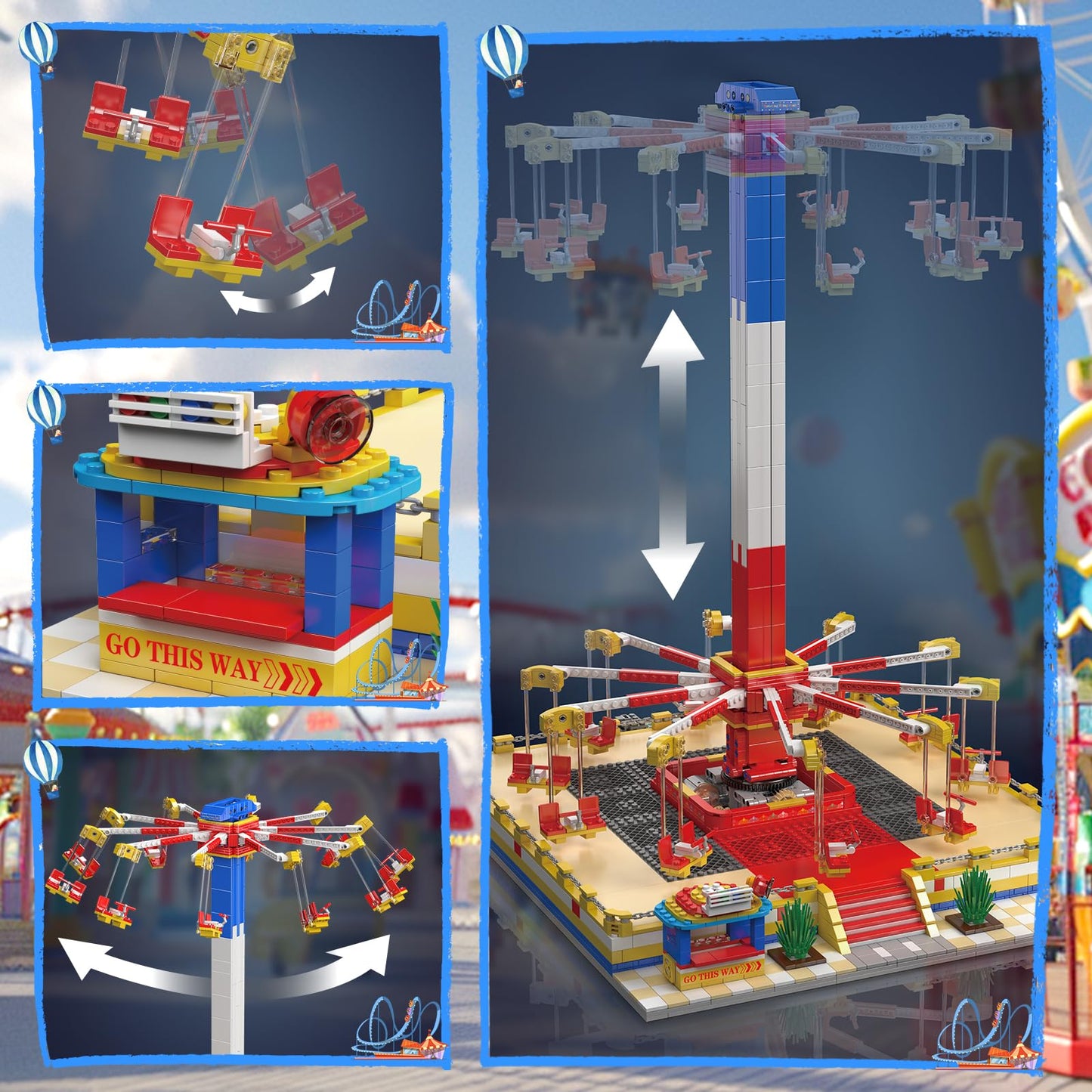 Mould King Flying Swing Ride Building Set, Rotating Flying Chair Amusement Park Model Kit, City Construction Building Blocks Set, Home Decoration Gift for Teens, Adults(1581 Pcs)