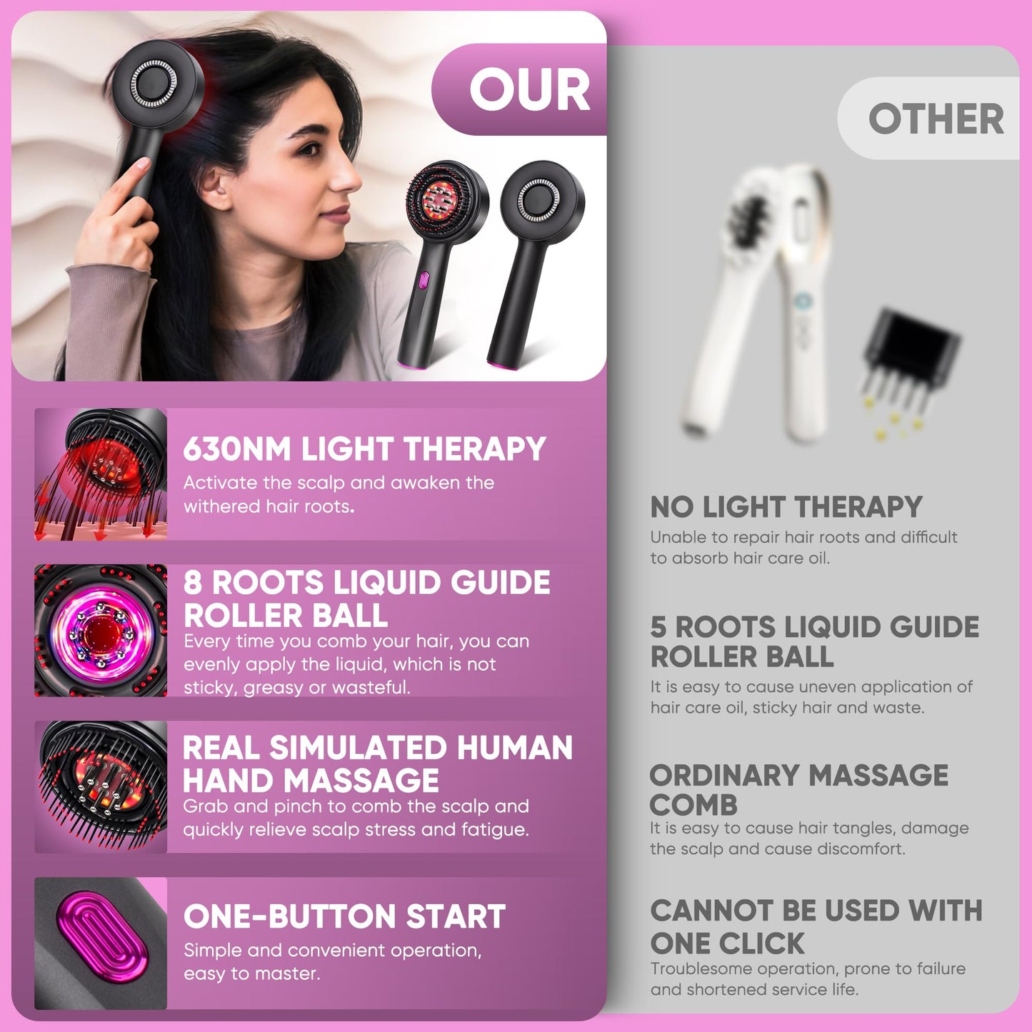 MPADQ Upgrade 2 in 1 Hair Oil Applicator，Electric Hair Brushes for Hair Growth,Hair Oil Applicator Scalp Massager,IPX7 Waterproof Oil Dispenser for Hair