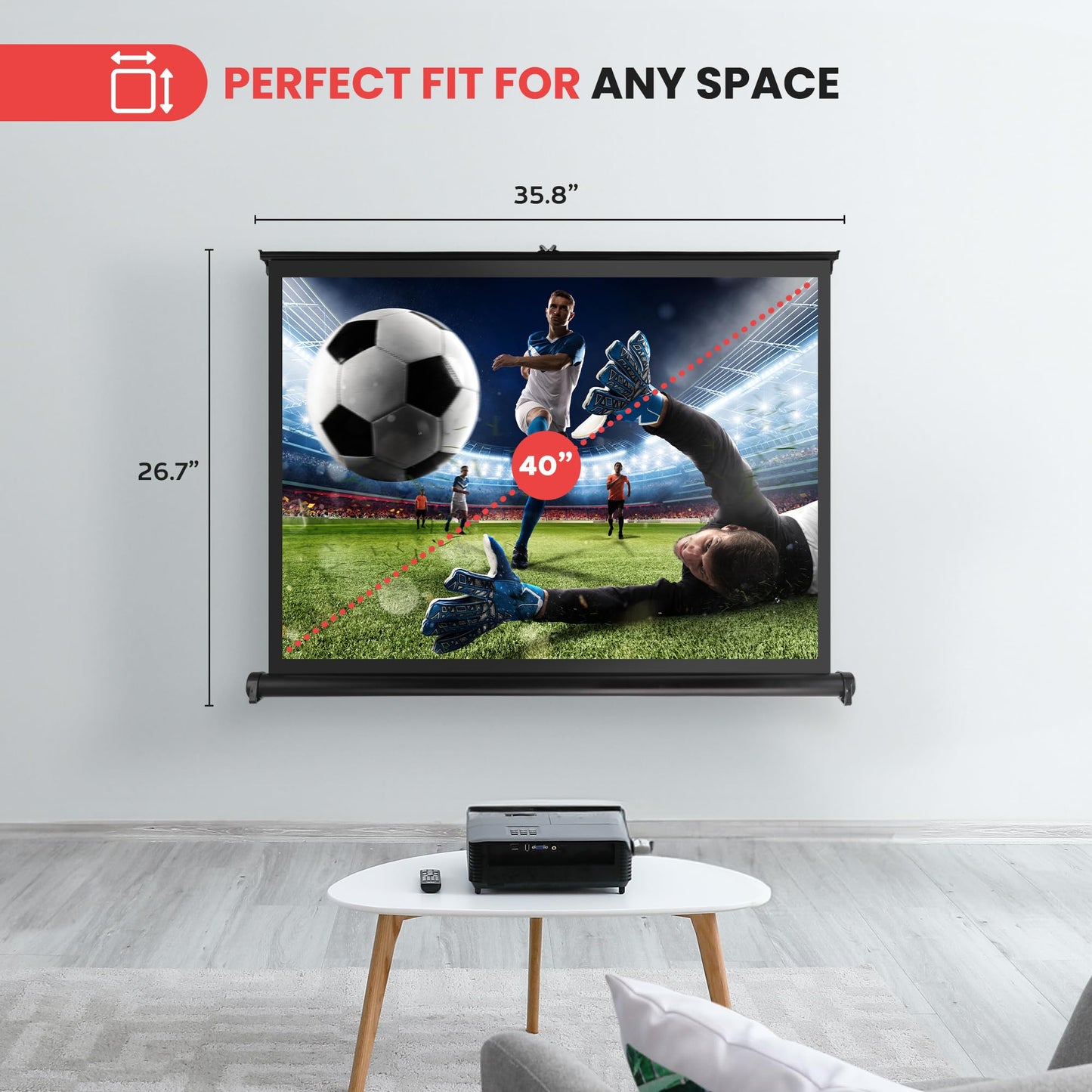 Pyle Portable Projector Screen - Mobile Projection Screen Stand, Lightweight Carry & Durable Easy Pull Out System for Schools Meeting Conference Indoor Outdoor Use, 40 Inch (PRJTP46), White