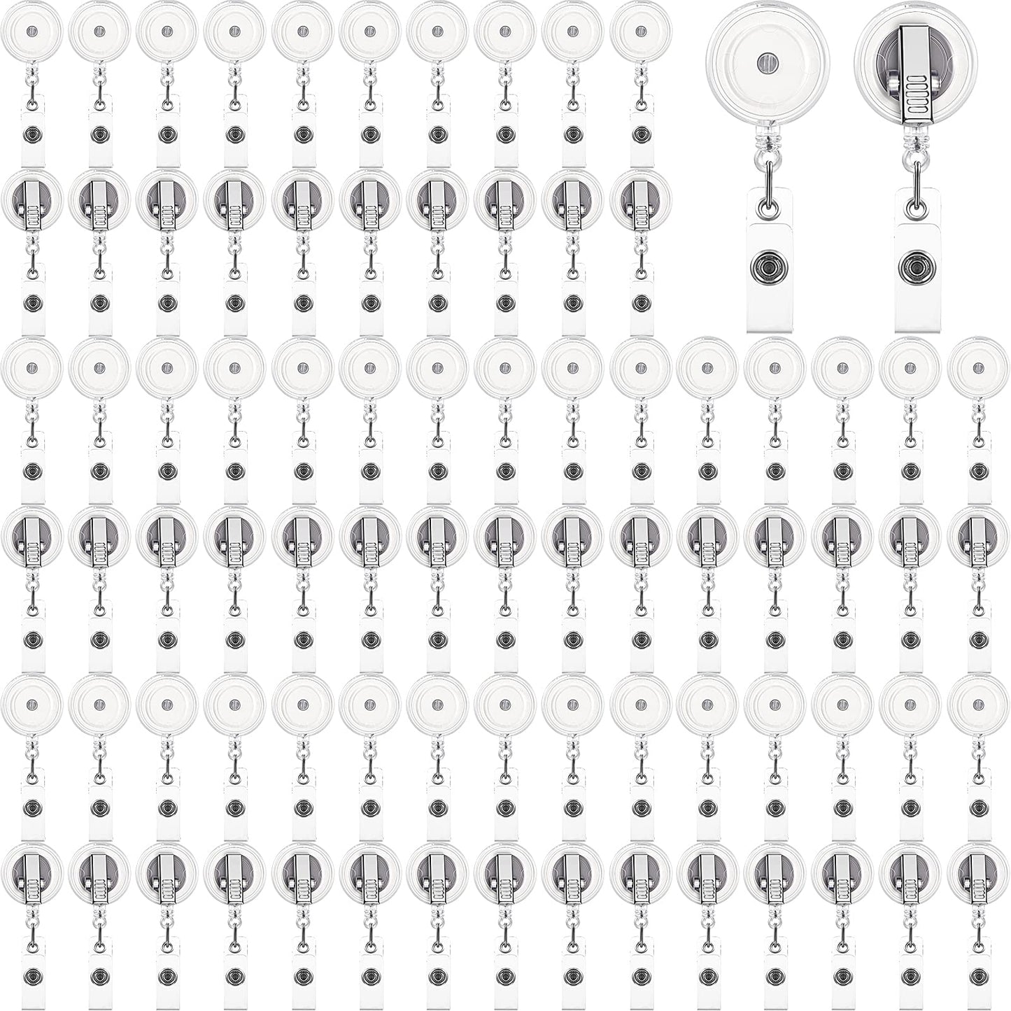 Fulmoon 100 Pcs Translucent Retractable Badge Reels Round ID Badge Holders Nursing Name Reels with Swivel Alligator Clip and Vinyl Card Strap for Nurses Volunteer Students Teachers(Translucent Clear)