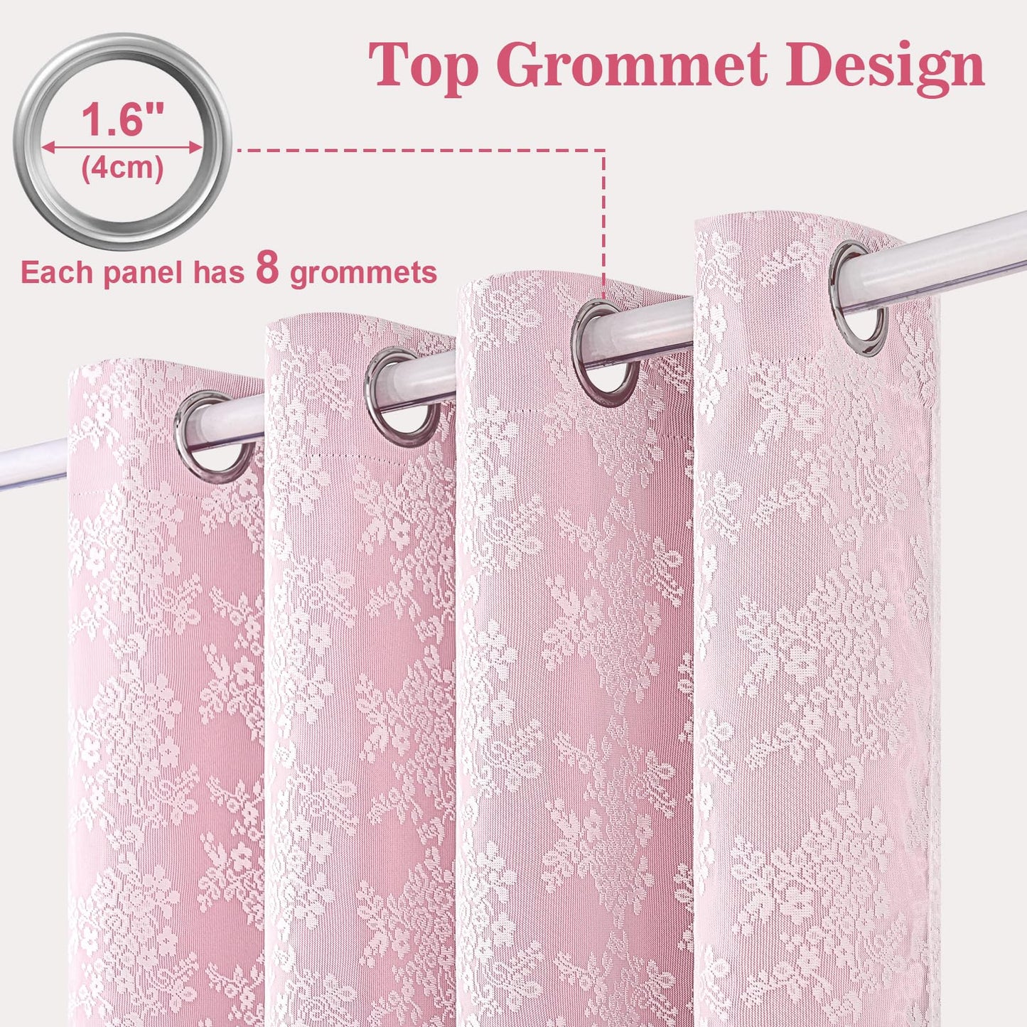 Yinhua Pink Curtains for Girls Room Double Layer Blackout Curtains for Bedroom 84 Inches Long Nursery Curtain for Living Room, Grommet Drapes with Tiebacks, 52" W x 84" L