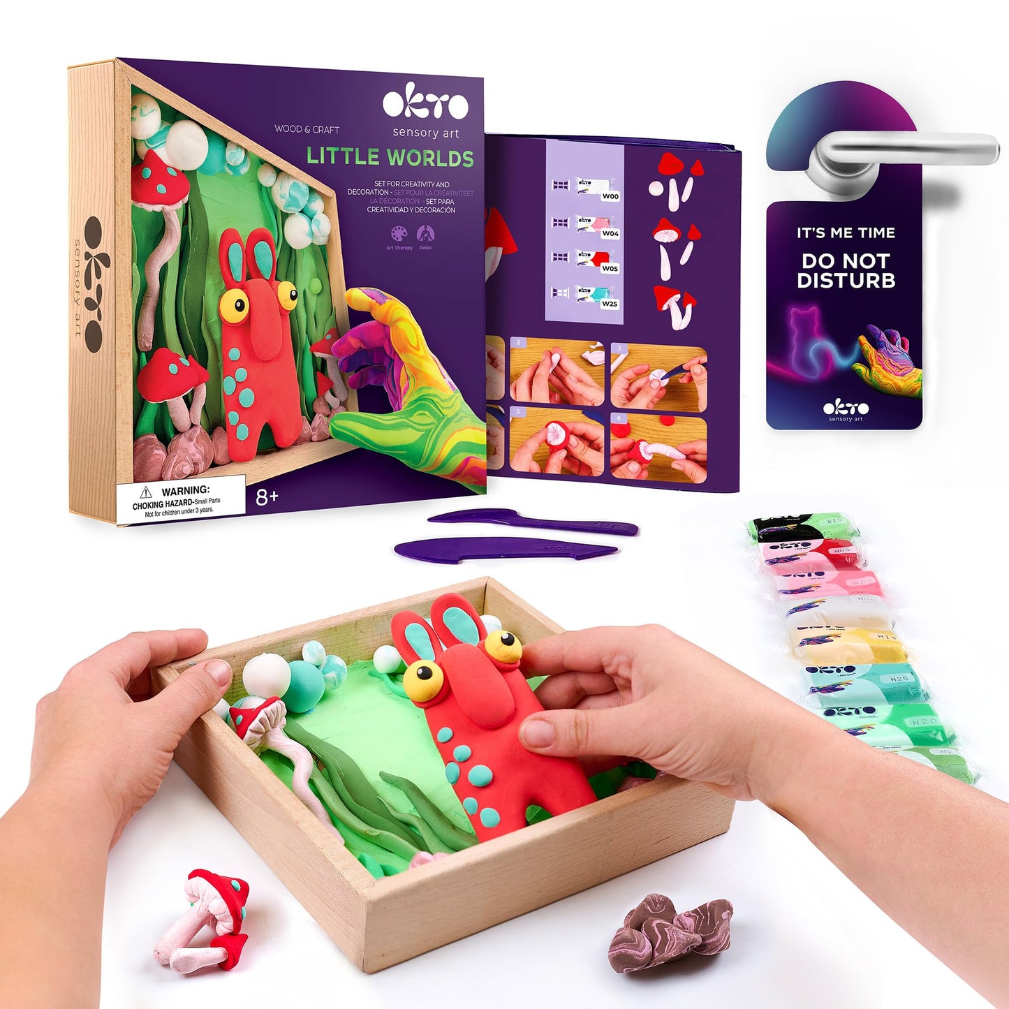 Okto - Wood and Craft - Little Worlds - Troll - Set for Creativity and Decoration - 3D Sensory Art - Safe Mess Free Air Dry - Frame Size 21 x 21 cm - 20031