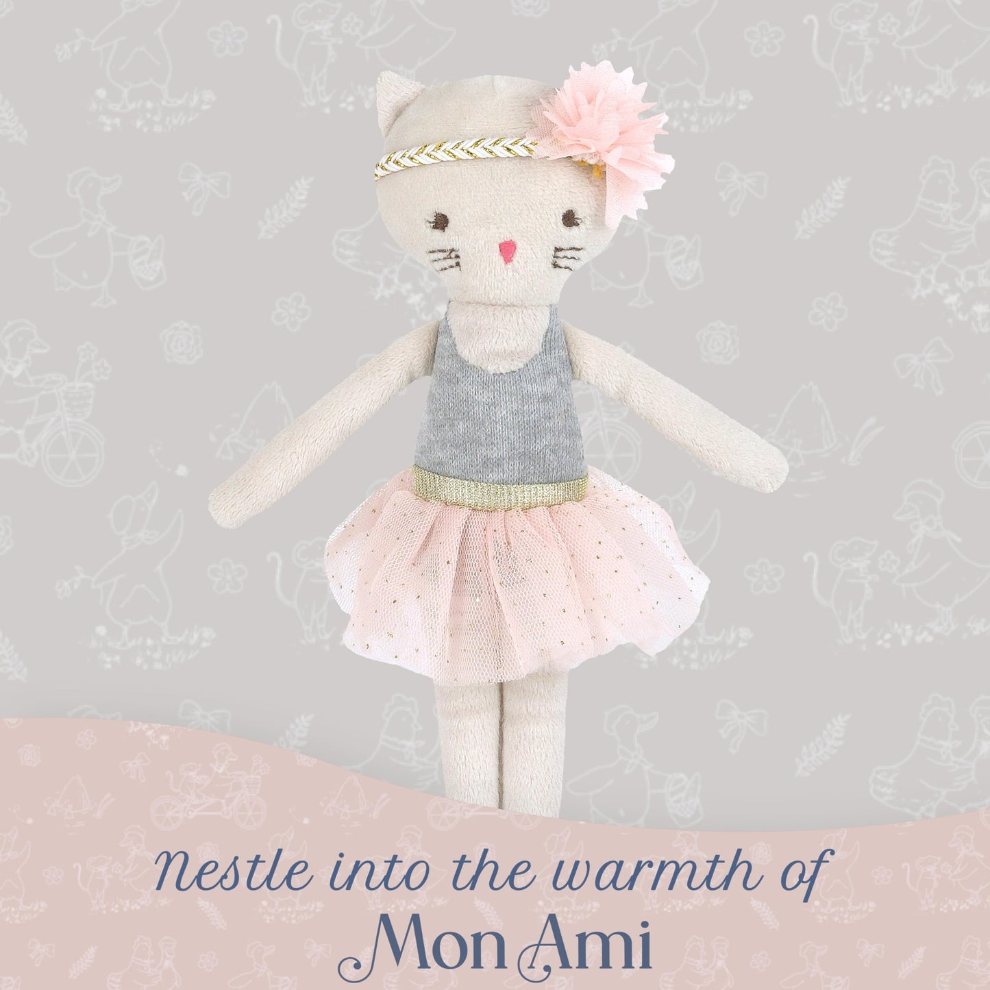 MON AMI Kacie The Kitty Ballerina Stuffed Doll – 9”, Soft Plush Animal Doll, Use as Toy or Room Decor, Great Gift for Kids of All Ages