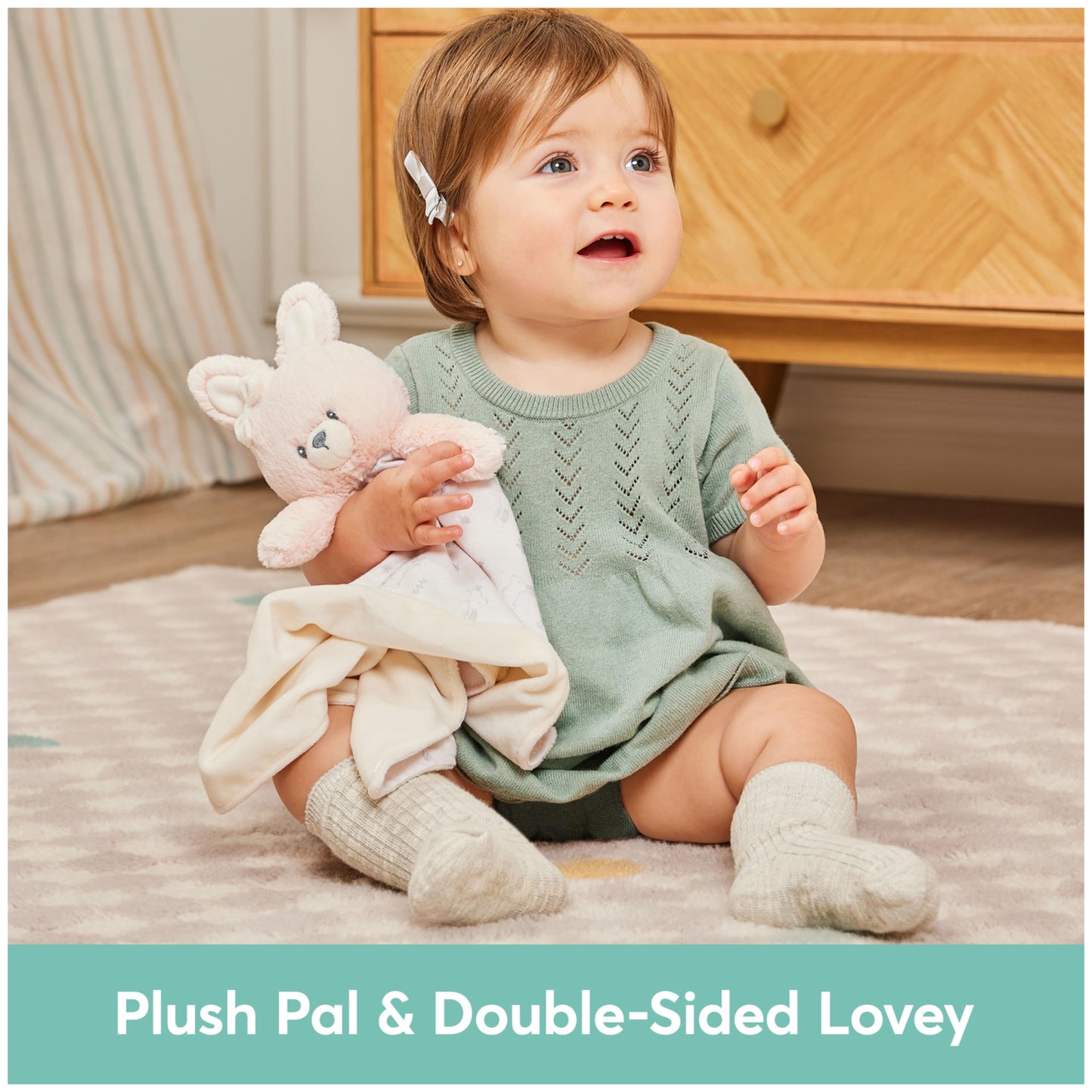 GUND Baby Sustainably Soft Bunny Lovey, Stuffed Animal Plush Blanket Made from 100% Recycled Materials, for Babies and Newborns, Pink/Cream, 10”