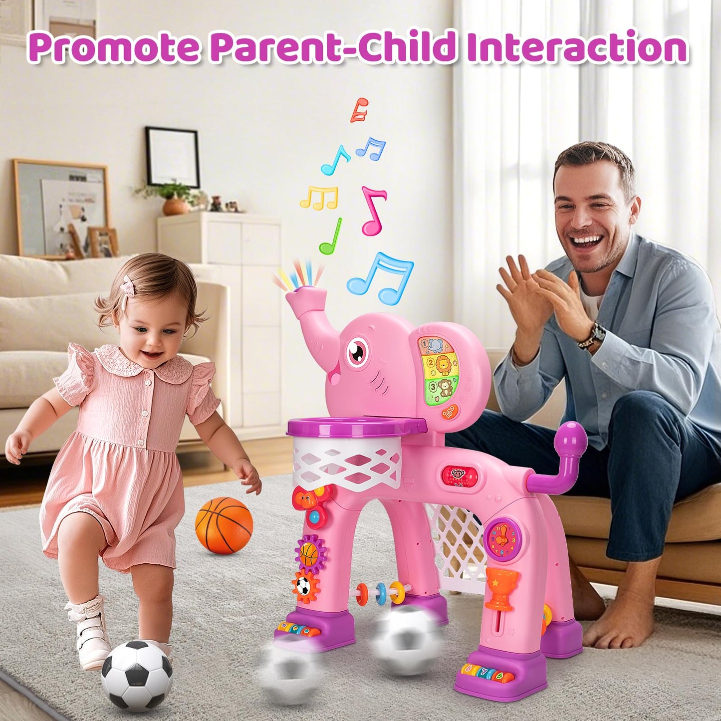 KIZZYEA Toddler Basketball Hoop & Soccer Goal Sports Toys for 1 2 3 Years Old Girls Boys, Interactive Musical Toys, Montessori Toys, Christmas Birthday Gifts for Baby Kids Age 12-18 Months
