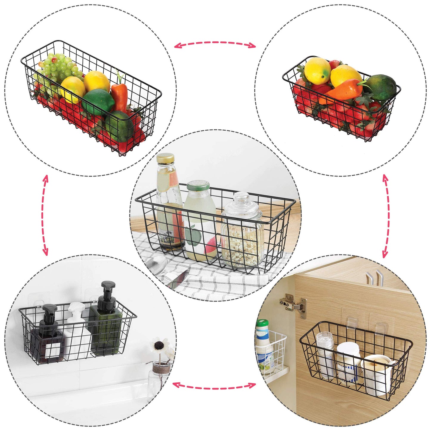XINFULL 8 Pack Wire Storage Baskets Household Metal Wall-Mounted Containers Organizer Bins for Kitchen Bathroom Freezer Pantry Closet Laundry Room Cabinets Garage Shelf, 4 Large 4 Medium