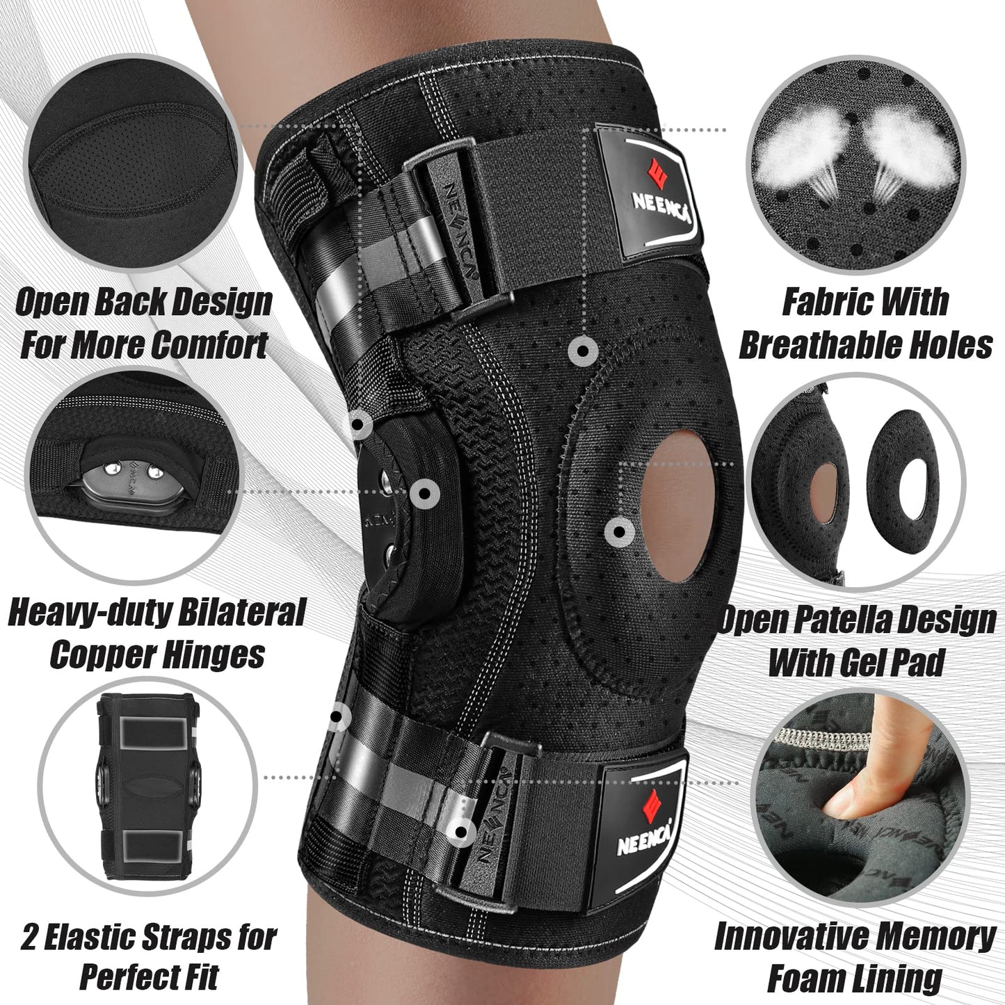 NEENCA Professional Knee Brace for Knee Pain, Adjustable Hinged Knee Support with Removable Side Stabilizers, Strong Stability for Joint Pain Relief, Arthritis, Meniscus Tear, ACL, PCL, Runner, Sports