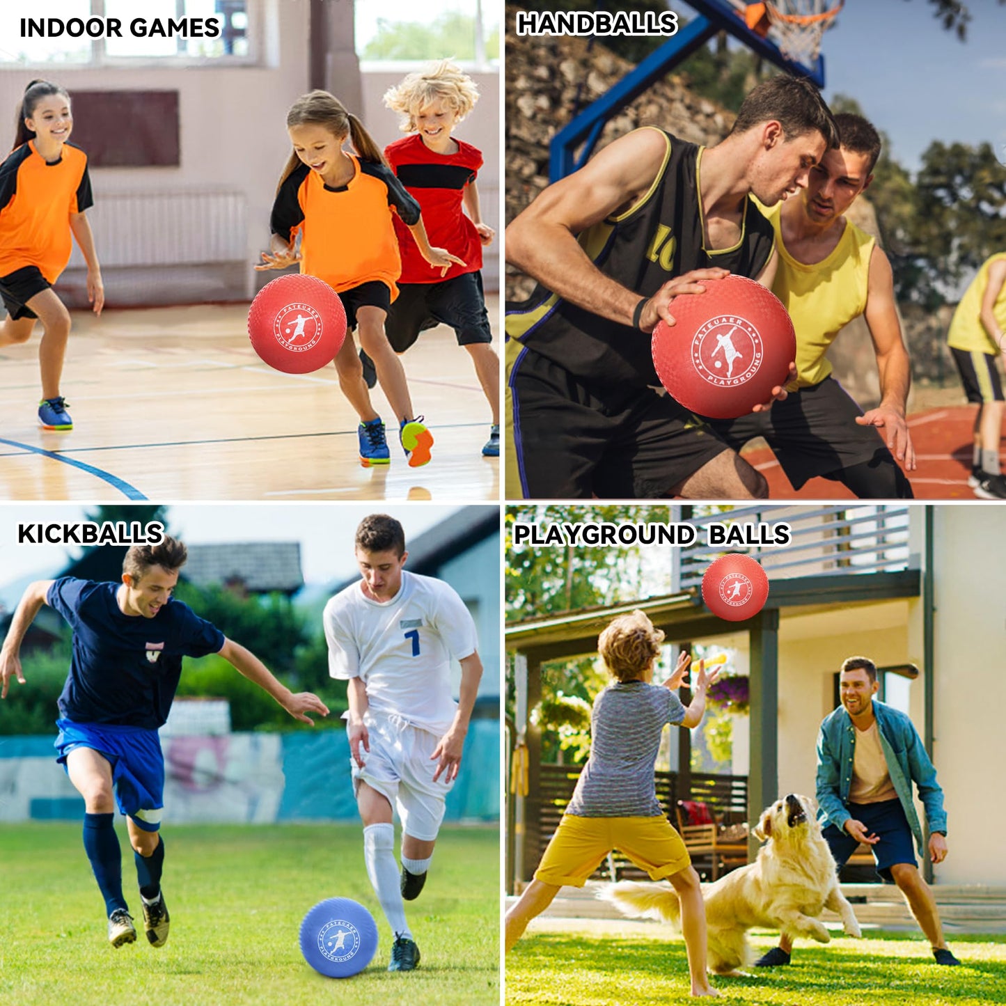 8.5 Inch Kickball Set, Dodgeballs 2 Pack, Playground Balls Gift for Kids & Adults, Bouncy Balls Includes Pump and Storage Bag, Handball for Outdoor & Indoor Games, Official Size for Camps and Schools
