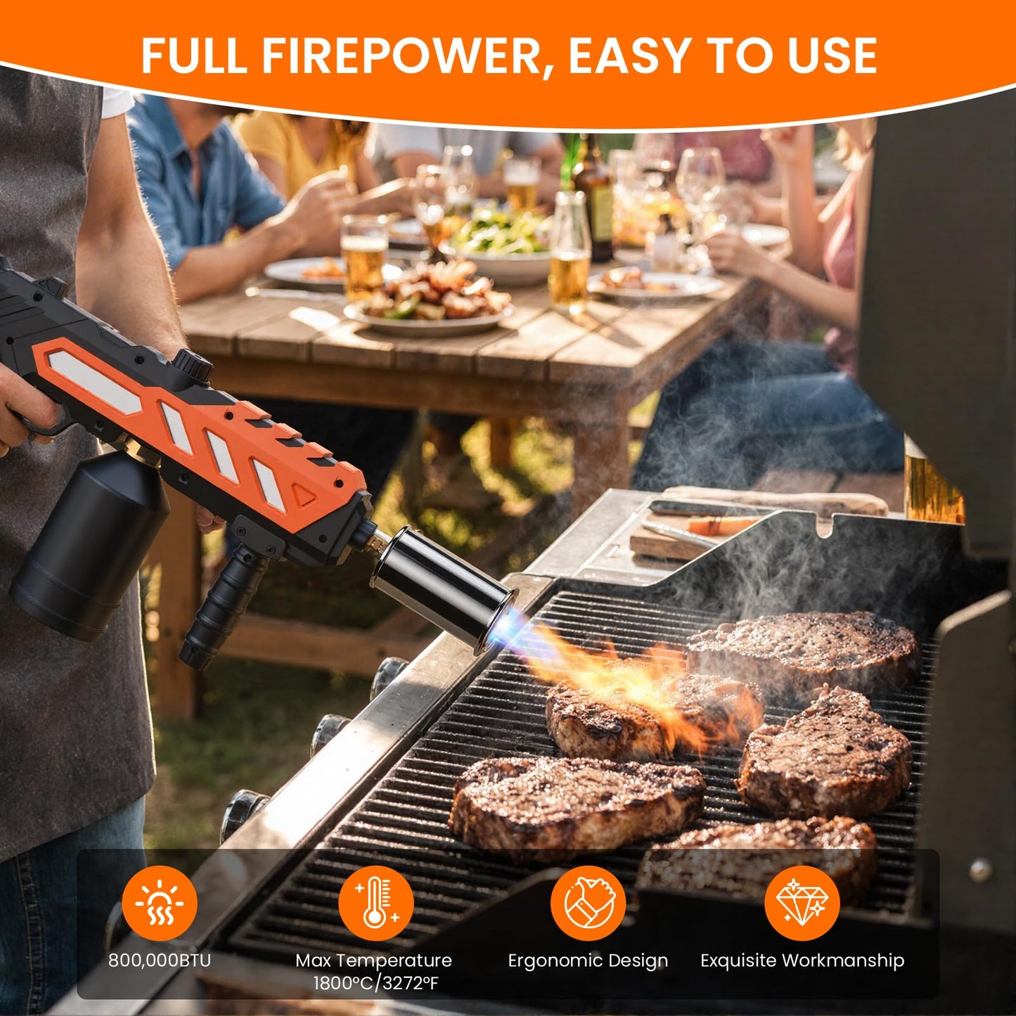 Powerful Propane Torch Gun, Adjustable Flame Thrower Gun, Kitchen Torch with Detachable Design, Flamethrower Blow Torch for BBQ, Searing Steak, Welding, Camping Charcoal Lighter(Tank Not Included)