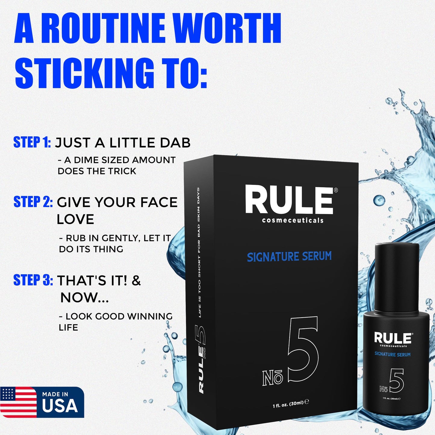 RULE Vitamin C Face Serum for Men with Hyaluronic Acid, Caviar & Niacinamide - Anti Aging Serum for Face Fine Lines, Wrinkles, Dark Spots, Brightening Skin - Antioxidant Facial Serum for Men, 1 Fl Oz