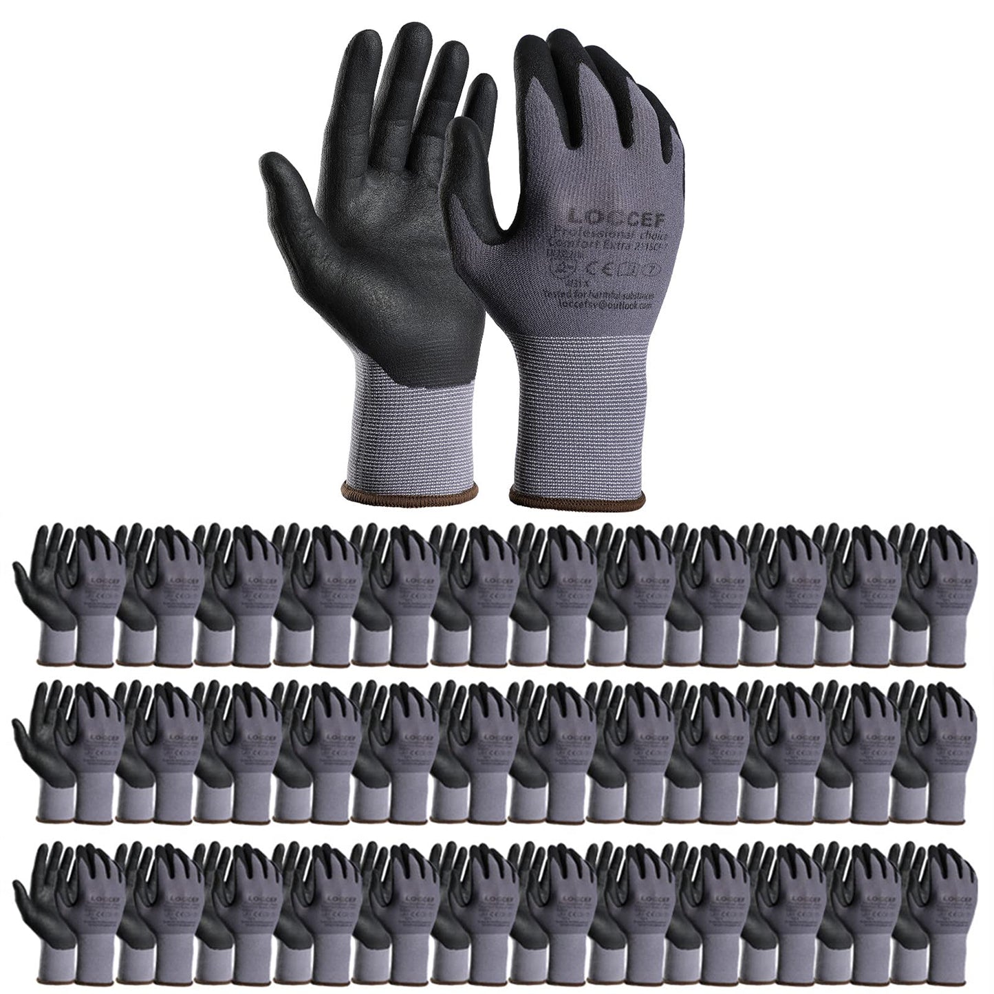 LOCCEF Safety Work Gloves MicroFoam Nitrile Coated-36 Pairs,Seamless Knit Nylon Gloves,Home Improvement,Micro-Foam Gloves (36 Pairs, 9/L)