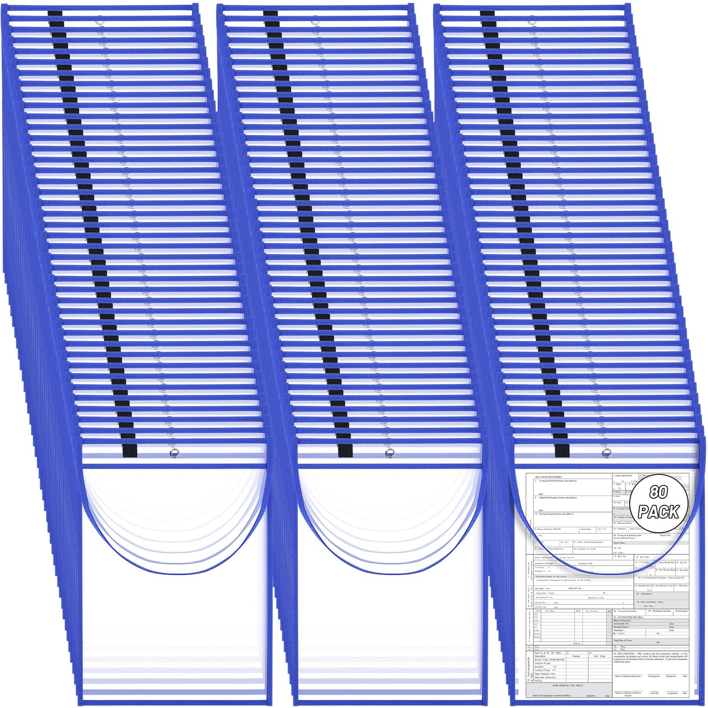 80 Pack Blue Job Ticket Holder with Hanging Strap Shop Bulk Oversized Ticket Holders Work Order Plastic Sleeves 10 x 14 Dry Erase Pockets Reusable Repair Order Sleeves, Both Sides Clear