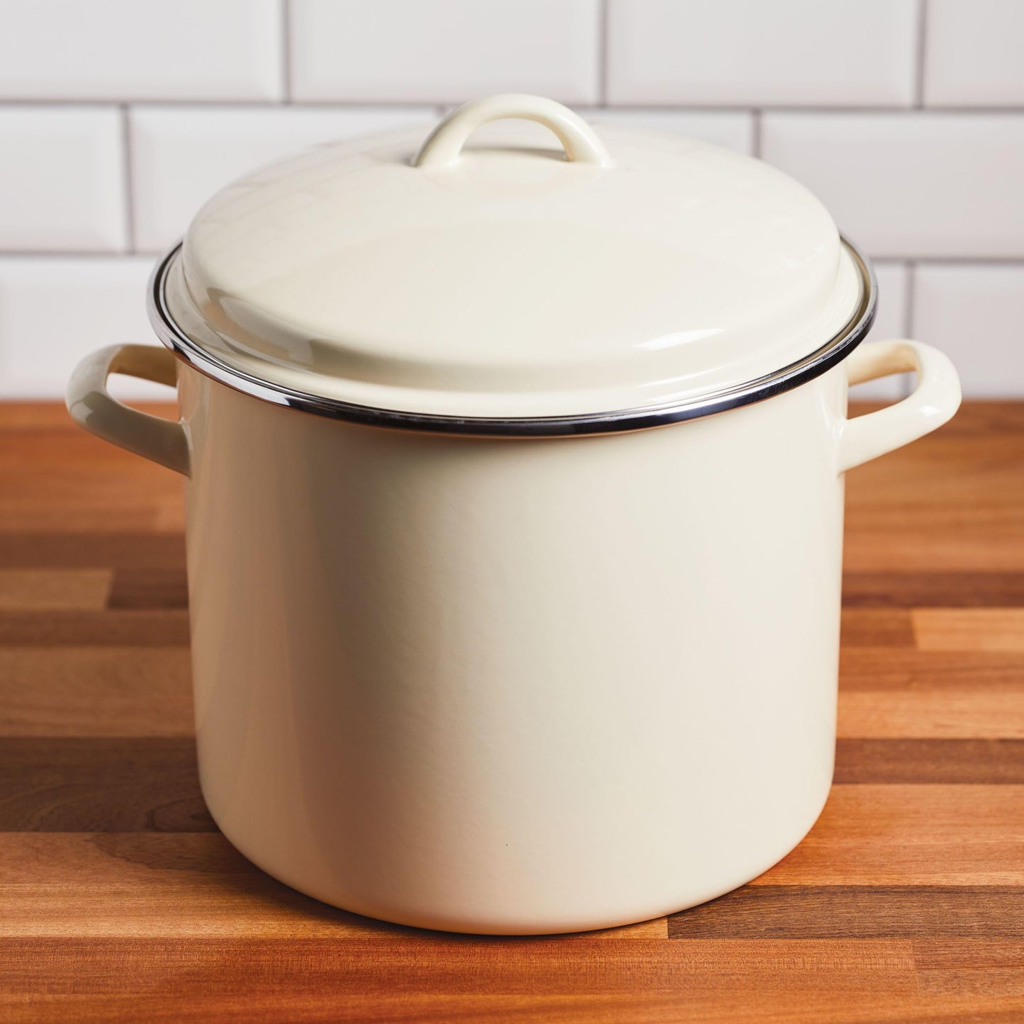 Rachael Ray Enamel-on-Steel Induction Stockpot with Lid, 12-Quart, Almond