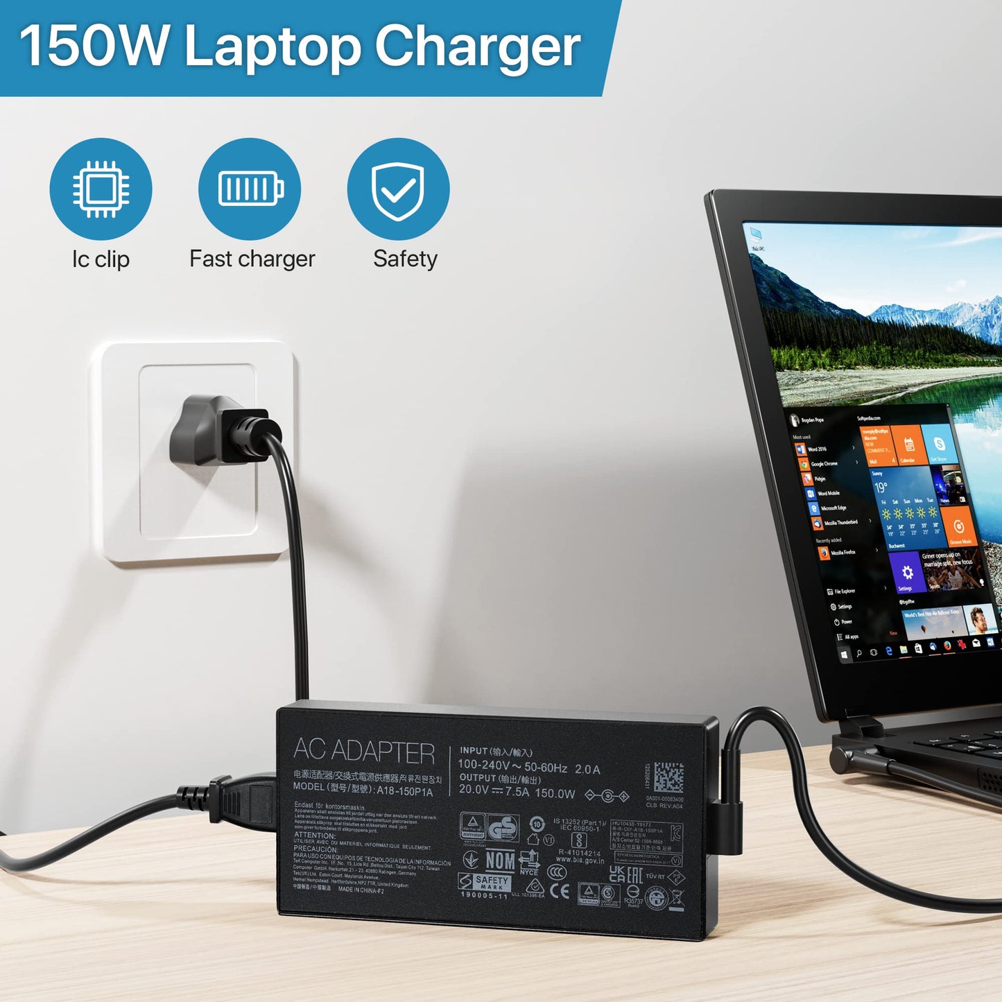 150W Charger for Asus AC Adapter A18-150P1A ADP-150CH B Asus Rog Strix G G531GT G731GT TUF Gaming F15-FX506HF F17-FX706LI A15-FA506IH FA506II A17-FA706II 20V 7.5A TUF Power Supply