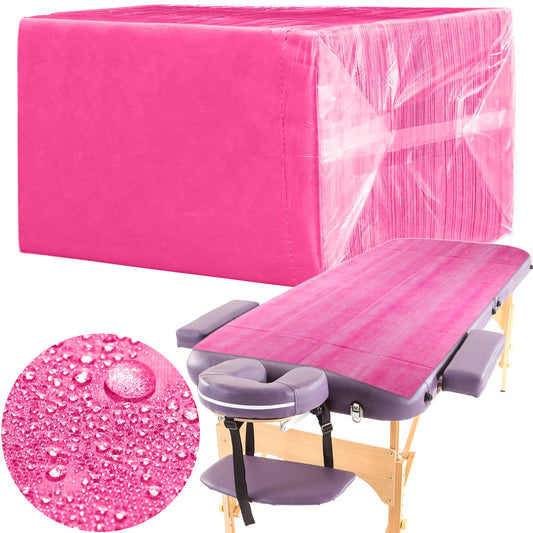 100 Pieces Disposable Bed Sheets Non-woven Spa Fabric Sheets Waterproof Massage Table Sheets Oil Proof Bed Cover for Travel Spa Tatto Hotel Salon, 31.5 x 71 Inch (Pink)