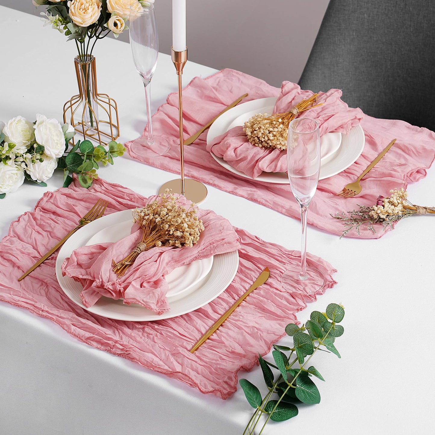 LZY 60 Pack Gauze Cheesecloth Napkins 20x20 Inch Dinner Cloth Napkins, Soft Boho Table Napkins Rustic Wrinkled Cheese Cloth Napkins Bulk for Wedding Party Baby Shower Event Decor (Dusty Pink)