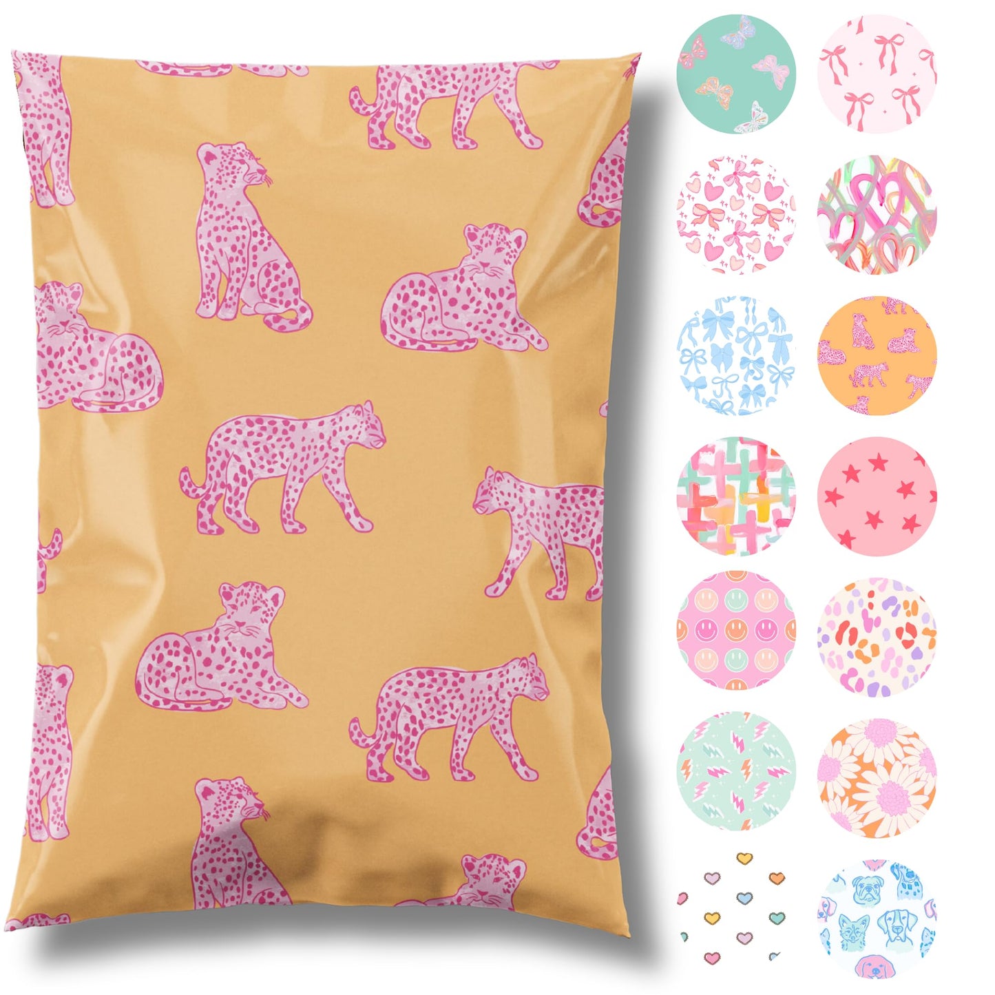 Pretty Package Store 14.5x19 Designer Poly Mailer 100 Pack Heavy Duty Waterproof Self Seal Shipping Bags for Small Business Large Mailing Envelopes Bulk Tear Resistant Packaging Pink Orange Leopard