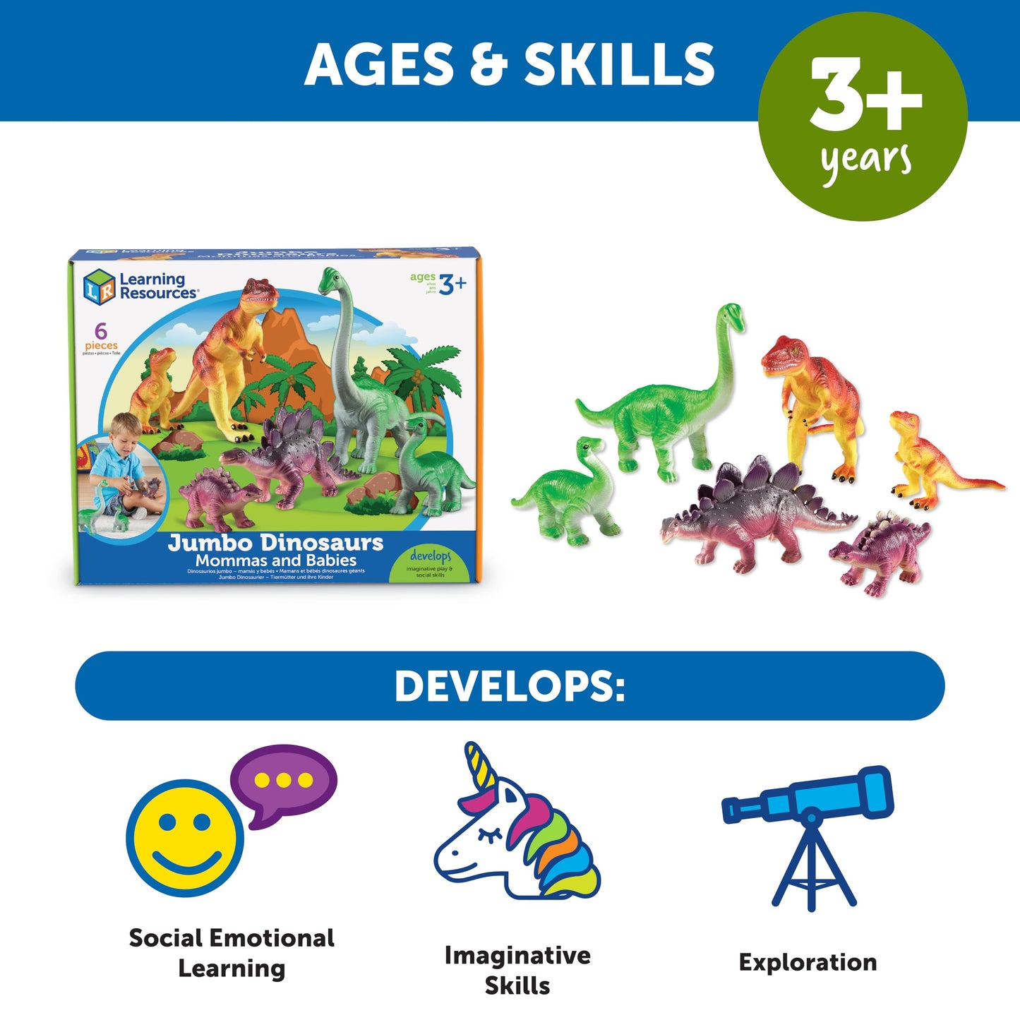 Learning Resources Jumbo Dinosaurs: Mommas and Babies Toy Set (6 Piece)