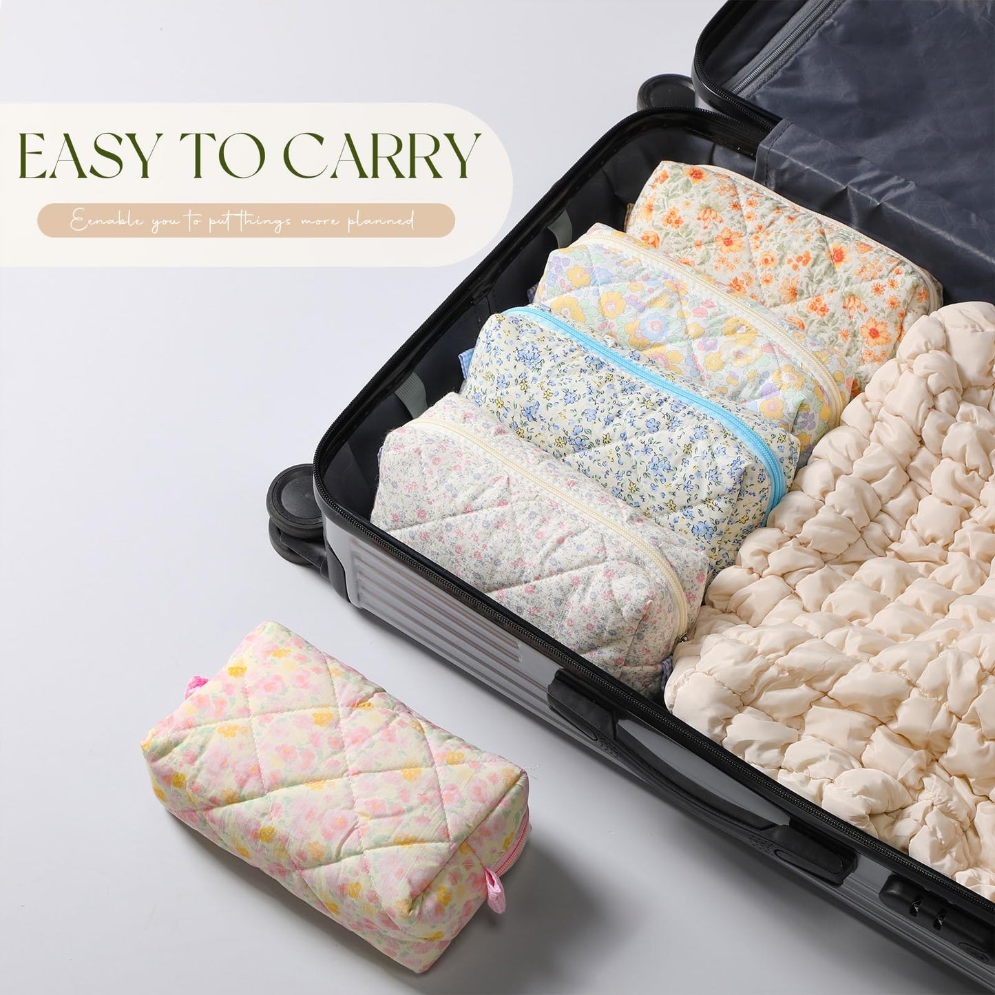 Paterr 10 Pcs Cotton Quilted Makeup Bag Floral Cosmetic Bag Coquette Aesthetic Makeup Pouch with Zipper Travel Portable Beauty Case Preppy Gifts for Women(Classic Style)
