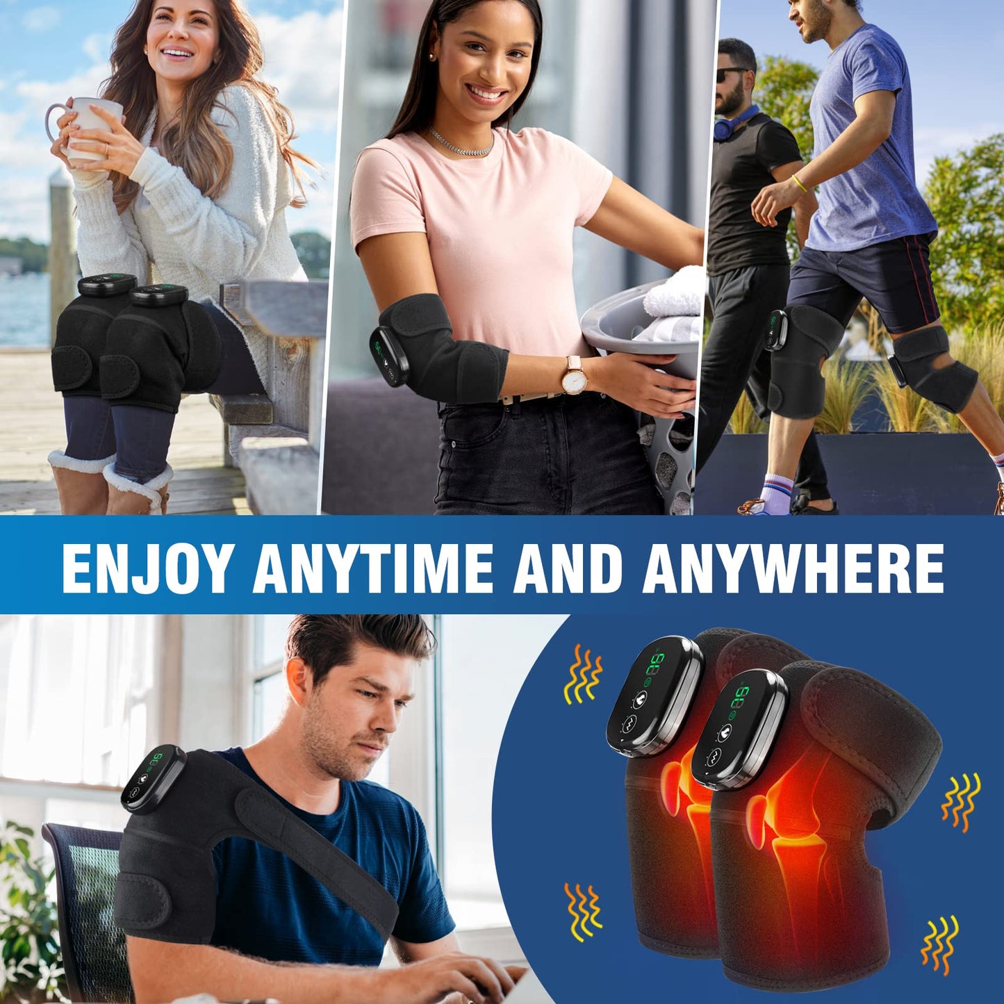 MOAJAZA Knee Massager with Heat and Vibration, Heating Pad for Knee Shoulder Elbow, Heated Knee Brace for Arthritis with Massage