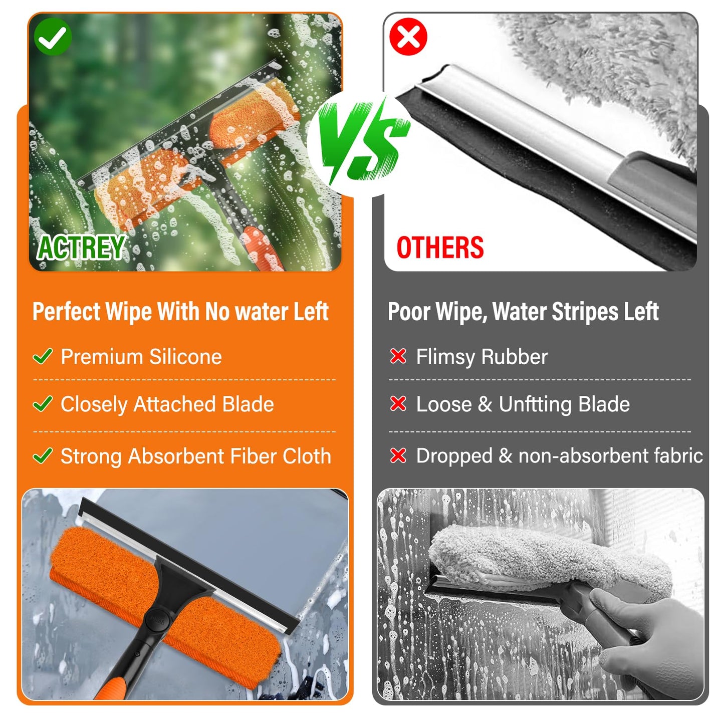 26FT High Window Cleaning Kit with Pole, 2 in 1 Window Squeegee for Window Cleaning,5-20FT Professional Window Cleaning Kit with Pole,180°Rotatable Squeegee for Indoor/Outdoor High Windows,Home,Car
