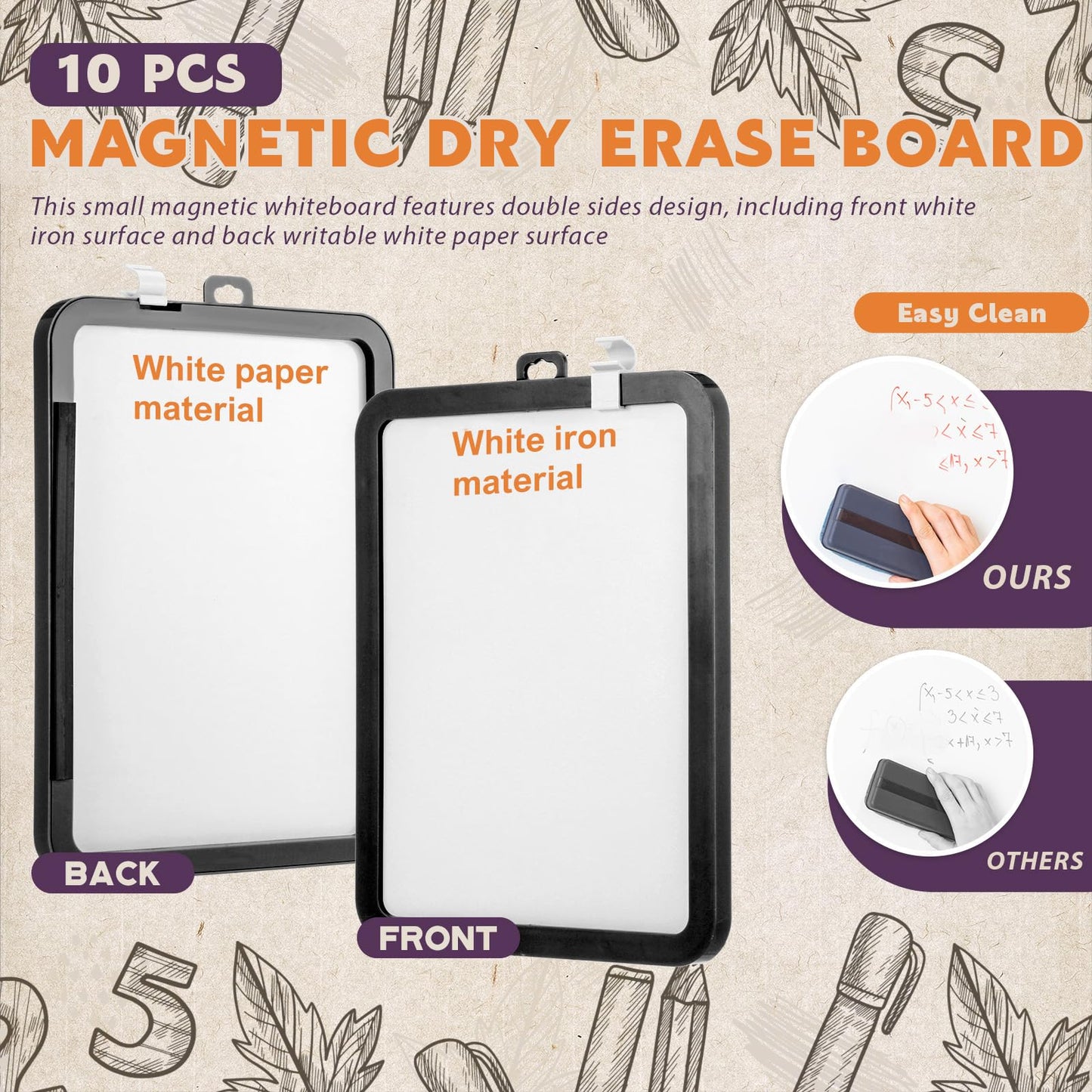 Outus 10 Pcs Dry Erase Mini White Boards Bulk 8.5 x 11'' Small Magnetic Whiteboard Double Sided Colored Writing Boards for Kids Students Locker Fridge(Black)