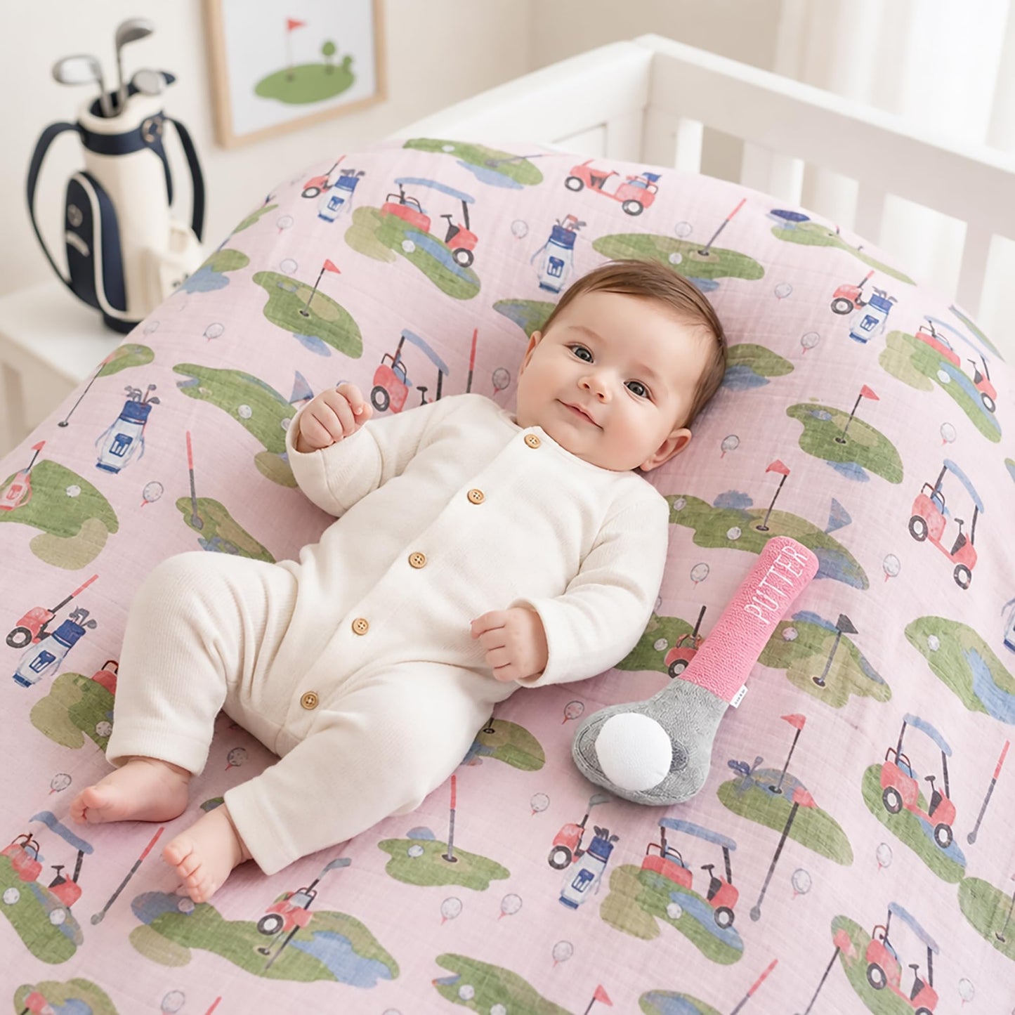 Mud Pie Pink Golf Swaddle and Rattle