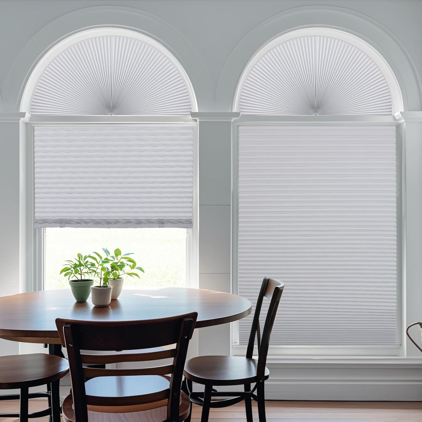 Grandekor Half Circle Arch Window Shade Blackout 72" Wx36 H No Drill Honeycomb Blinds for Kitchen Nursery Living Room Bedroom Easy Install Cellular Shades White