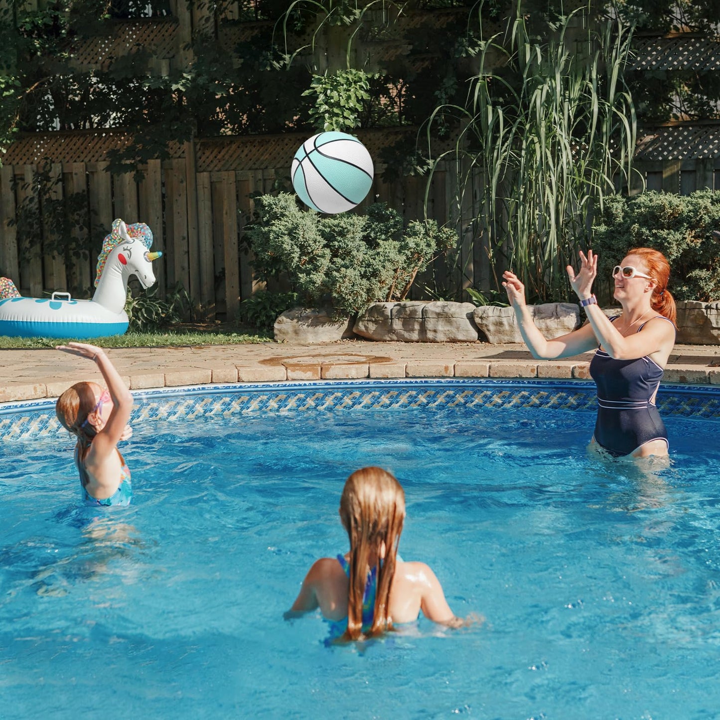 Conderyang 3 Pack Water Basketball Pool Basketball Aqua Blue Rubber Mini Basketball Pool Ball Waterproof Water Ball for Lake and Swimming Pool Basketball Hoop Games (Size 6, 9 Inch)