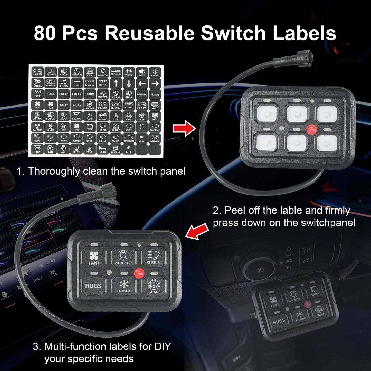 RUIANOMG 6 Gang Switch Panel, Universal Circuit Control Relay System with Fuse Wiring Harness and Automatic Dimmable ON-Off LED Switch Pod for Pickup Truck SUV Car Boat ATV UTV