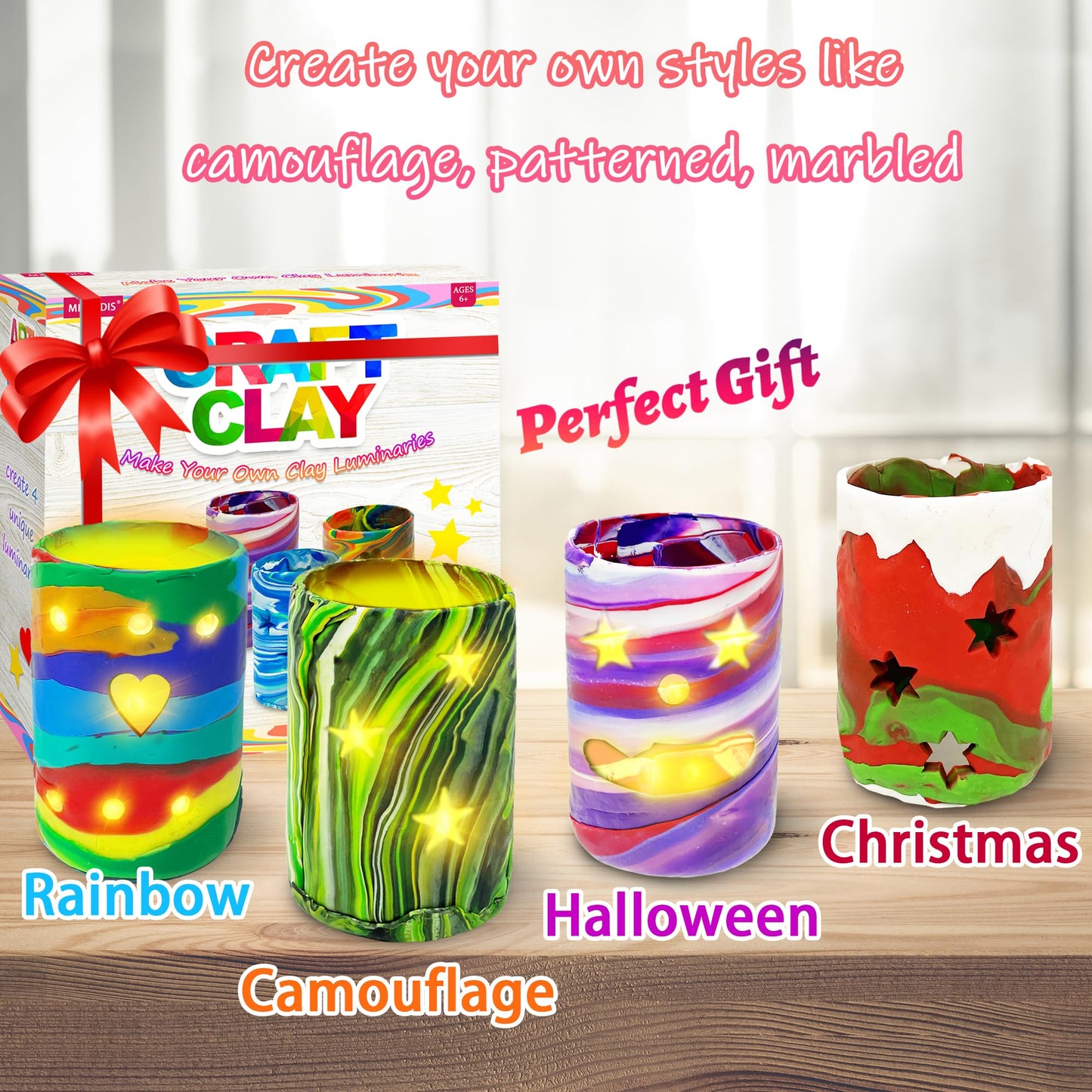MHMYDIS Make Your Own Clay Luminaries - Arts and Crafts Clay kit for Boys Girls and Teens Age 6 7 8 9 10 11 12 Year Old and up