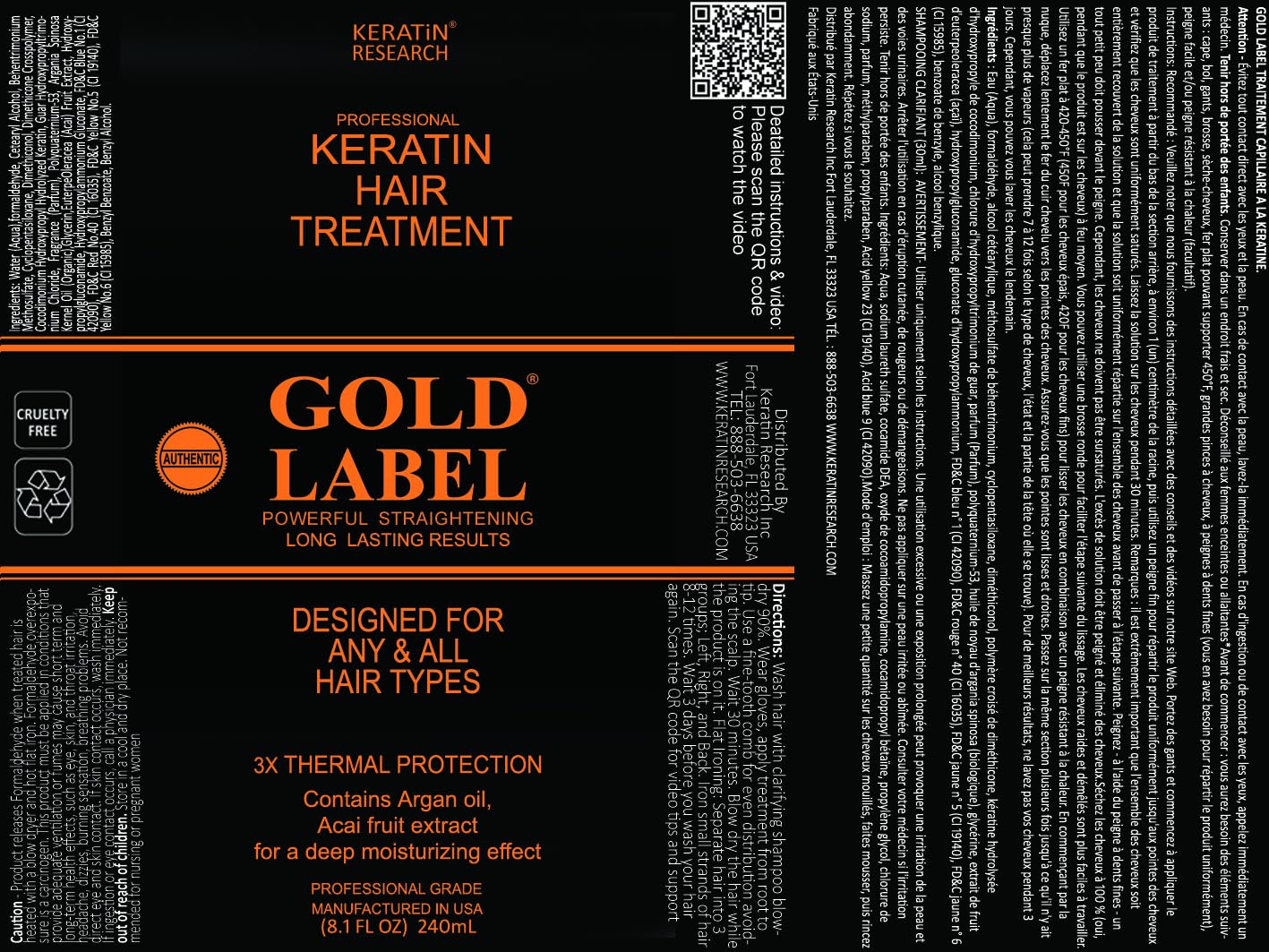 Gold Label Brazilian Keratin Hair Treatment Straightening works on All Hair Types Incl Coarse Thick Dry Frizzy Curly Bleached Dominican Brazilian Indian Strong formula Hair 240ml