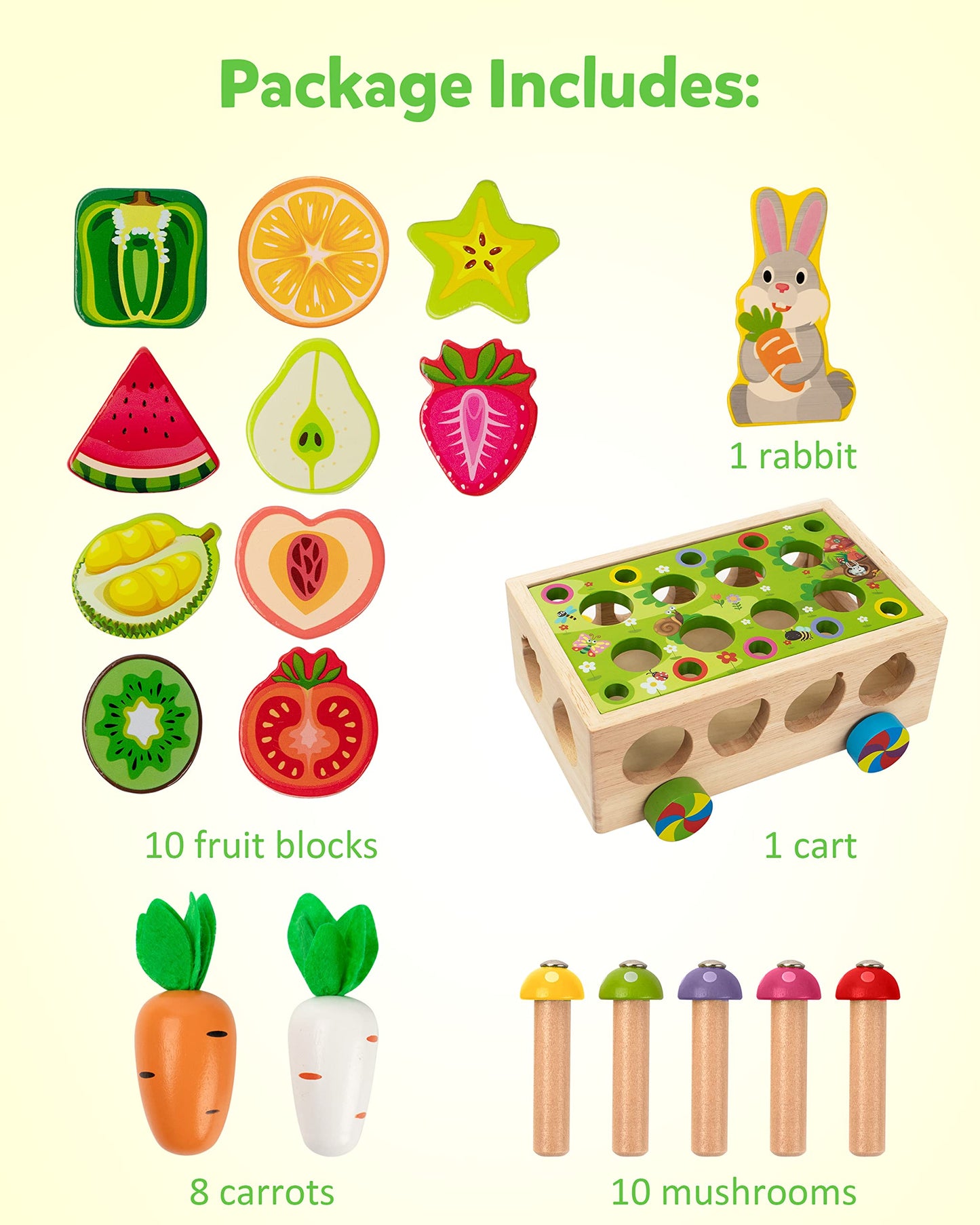 Coogam Montessori Fine Motor Toys for Baby Toddler, Wooden Shape Sorter Carrot Harvest Game, Preschool Learning Educational Gift Toy for Kids