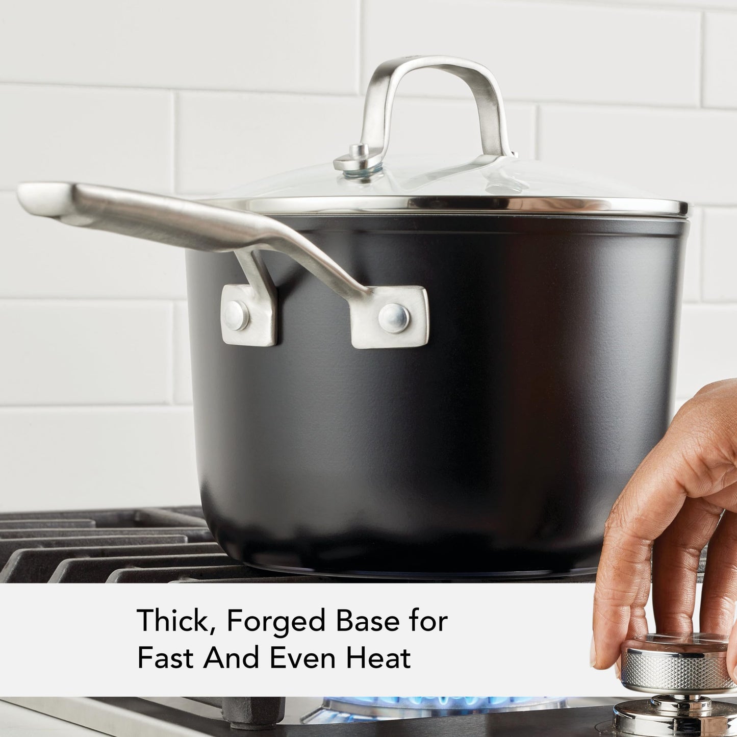 KitchenAid Hard Anodized Ceramic Nonstick Cookware Sauce Pan with Lid, 3 Quart - Matte Black