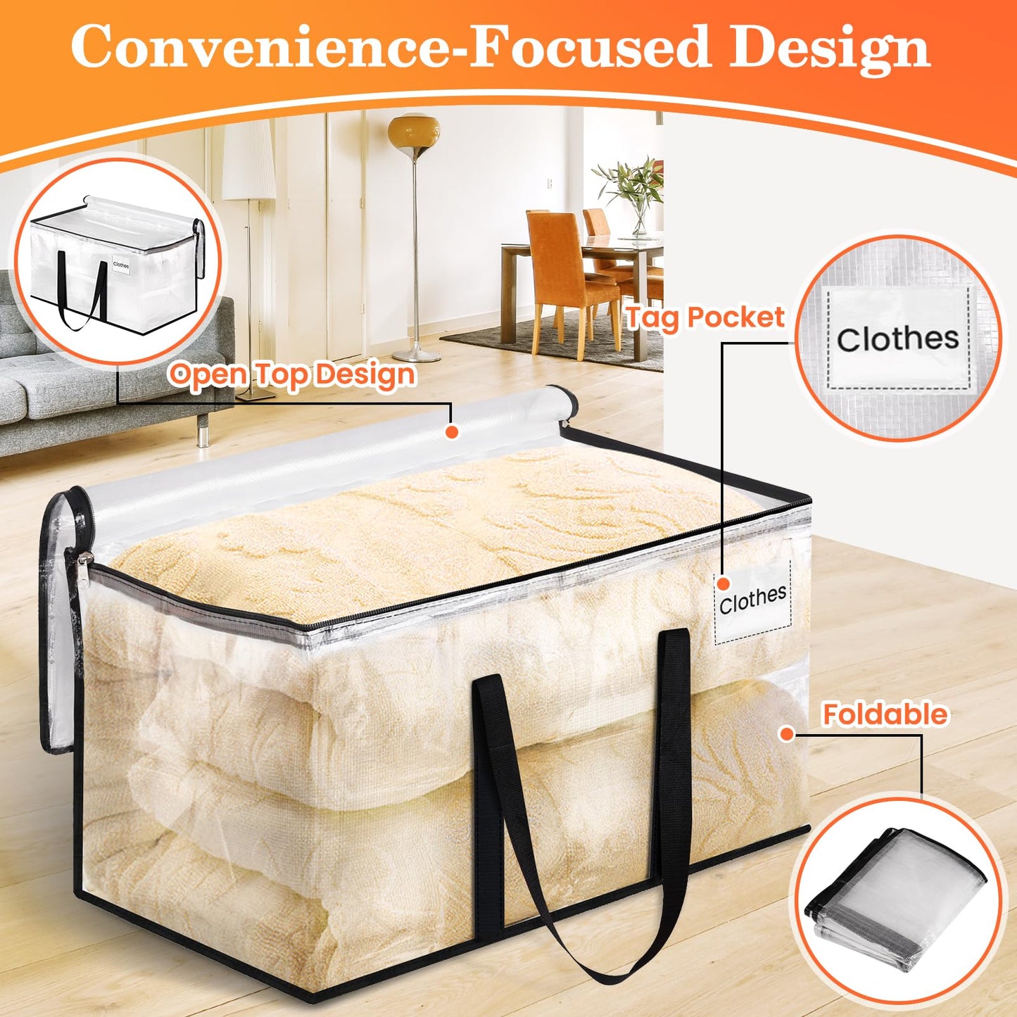 EpicTotes Extra Large Heavy Duty Moving Bags, Storage Bags with Strong Zippers & Handles, Packing Bags for Moving Essentials, Ideal Storage Tote for Home, Dorm & Storage Solutions, 125L 10 Packs Clear