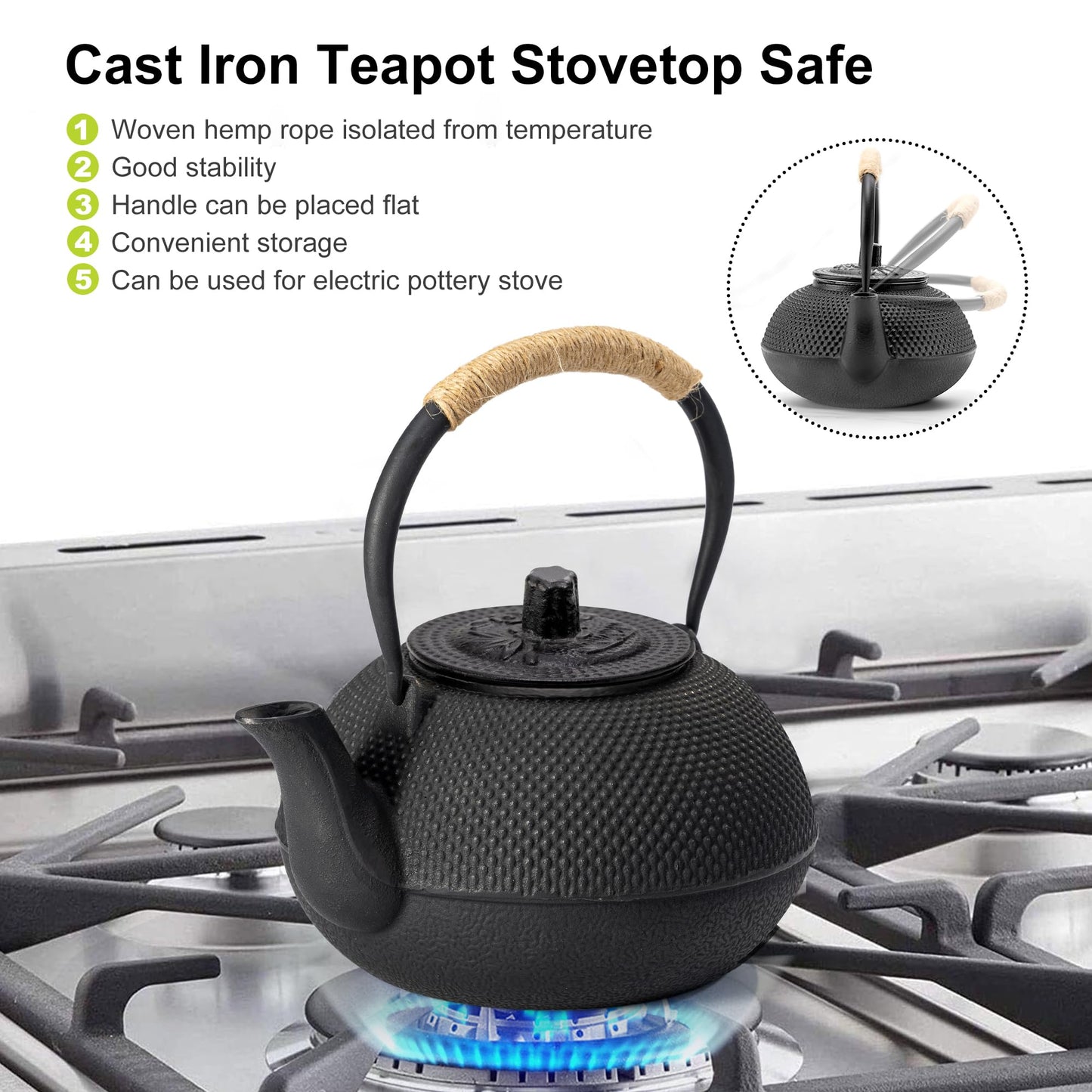 suyika Japanese Tetsubin Cast Iron Teapot Tea Kettle pot with Stainless Steel Infuser for Stovetop Safe Coated with Enameled Interior 30 oz/900 ml