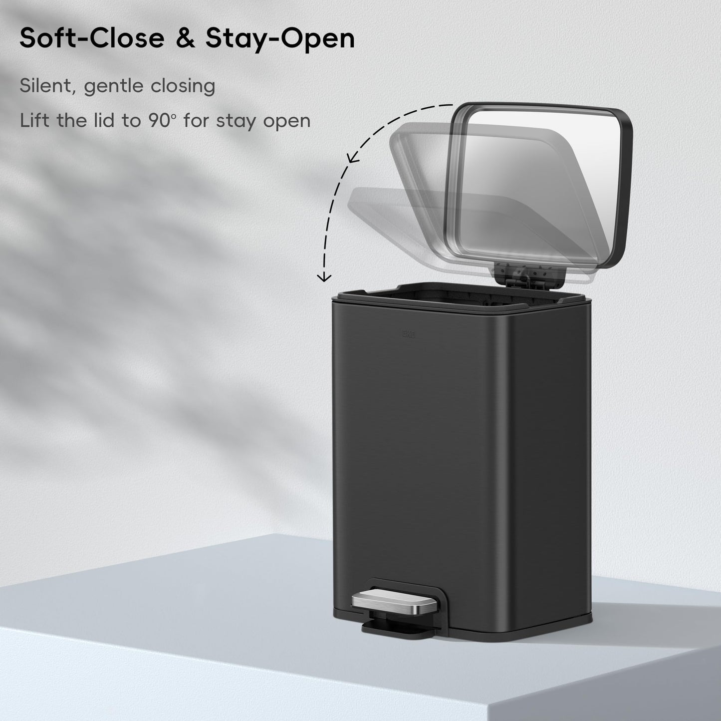 EKO Madison Matte Black Stainless Steel 3.2 Gal/12L Bathroom Small Step Trash Can or Recycling Bin, Removable Inner Liner, Soft Close Lid, Fingerprint Resistant Finish