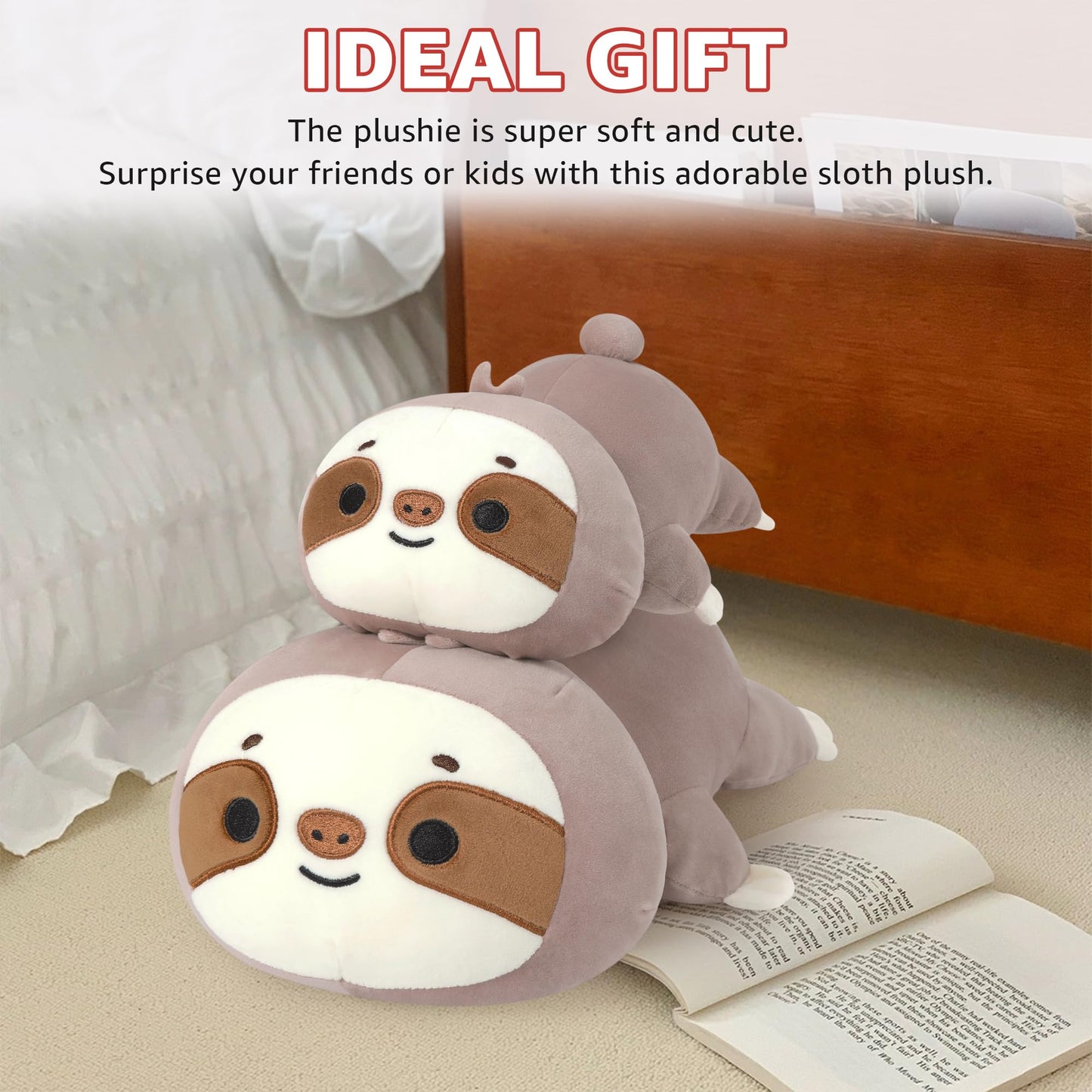 Onsoyours Original Sloth Weighted Stuffed Animals - 1.8 lbs Cute Sloth Plushies, 13.8 inch Soft Plush Toys Gifts for Kids & Adults Grey
