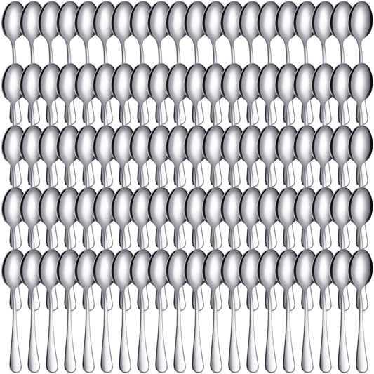 100 Pcs Demitasse Espresso Spoons Stainless Steel Bulk, 4.33'' Small Mini Coffee Tasting Dessert Spoons for Kitchen Dessert, Tea, Appetizer, 1.18'' Wide(Classic Style,Silver)