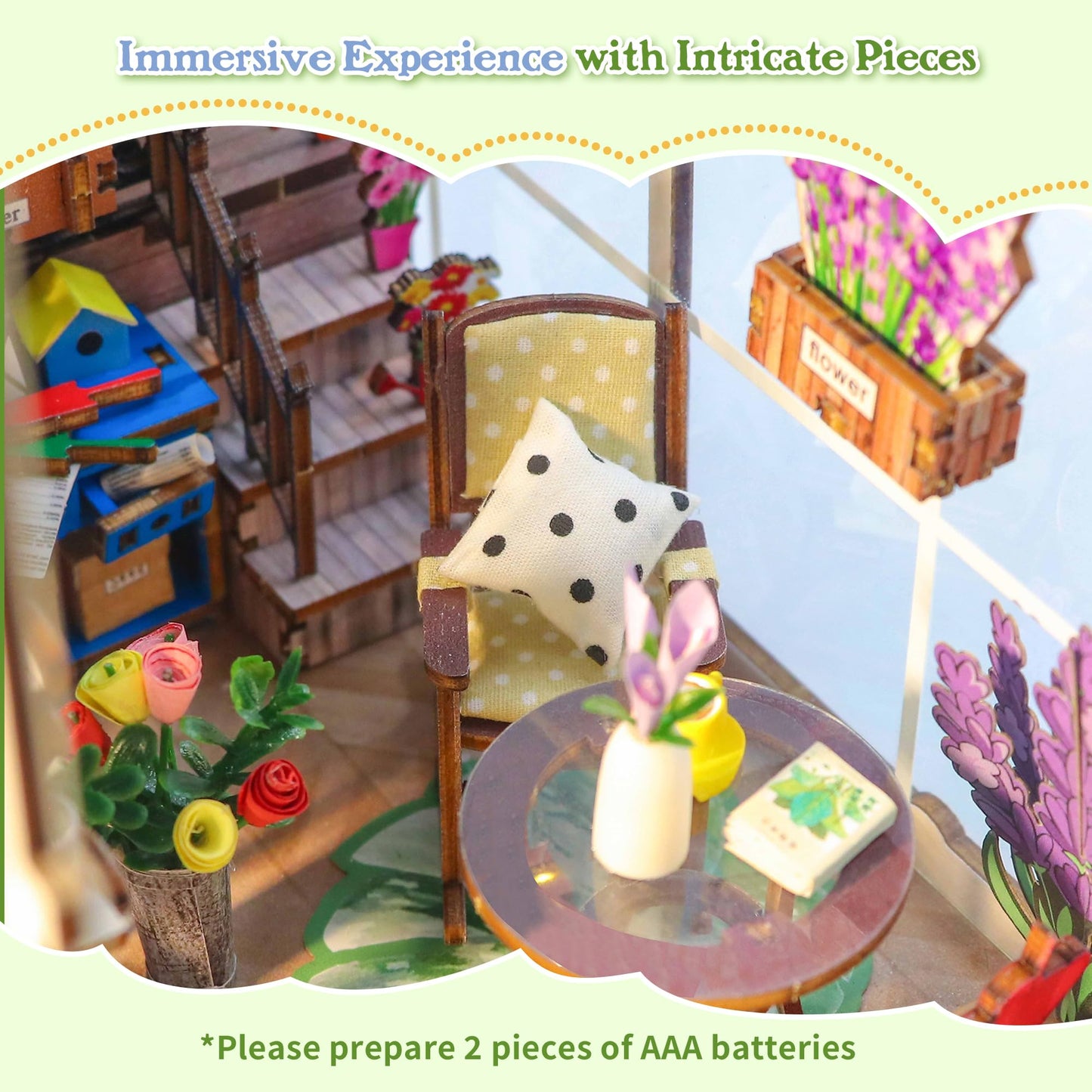 Soothee DIY Miniature House Kit, DIY Book Nook with LED Light, 3D Puzzles for Adults and Teens, Dollhouse for Bookshelf Decor, Tiny House Building Kits for Craft Lovers (Garden House)