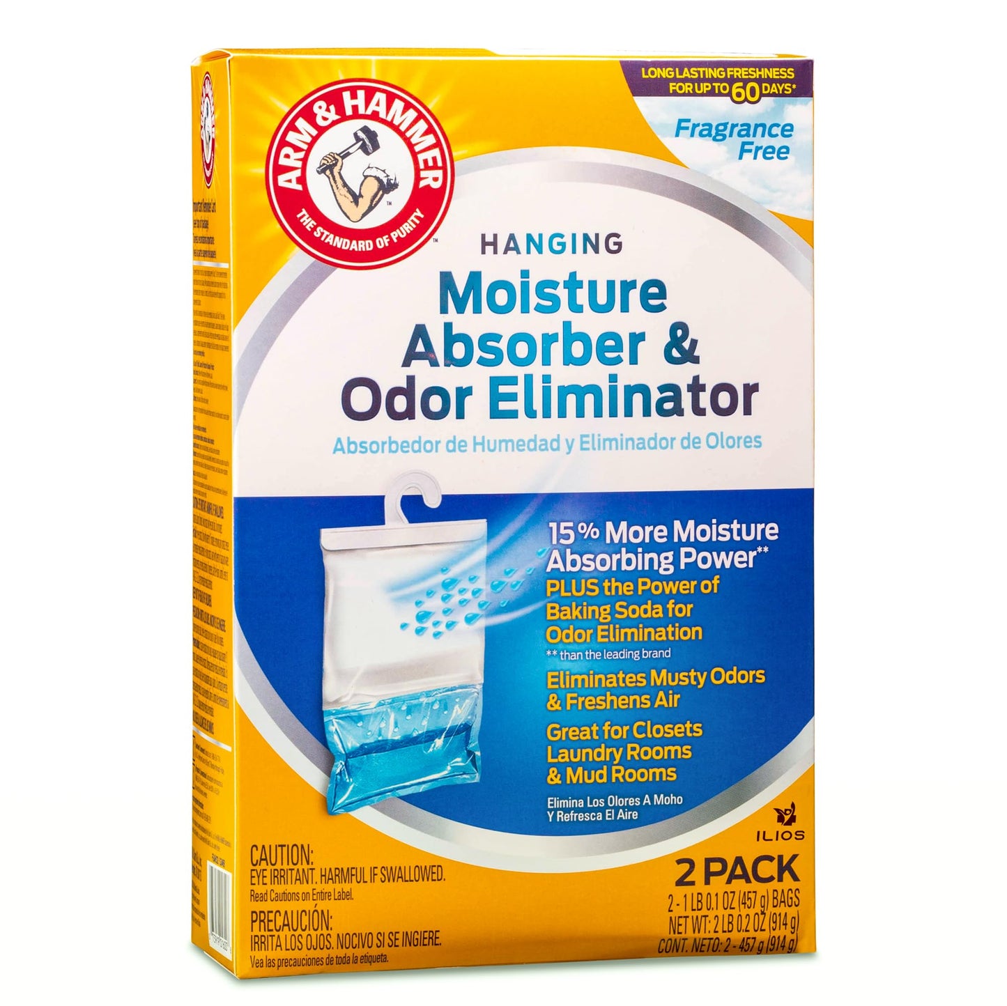 Arm & Hammer Moisture Absorber & Odor Eliminator – Fragrance Free Hanging Moisture Absorber Bag for Fresher Air, Humidity Absorber Bags for Closets & Laundry Room, 2 Pack – Packed by ILIOS